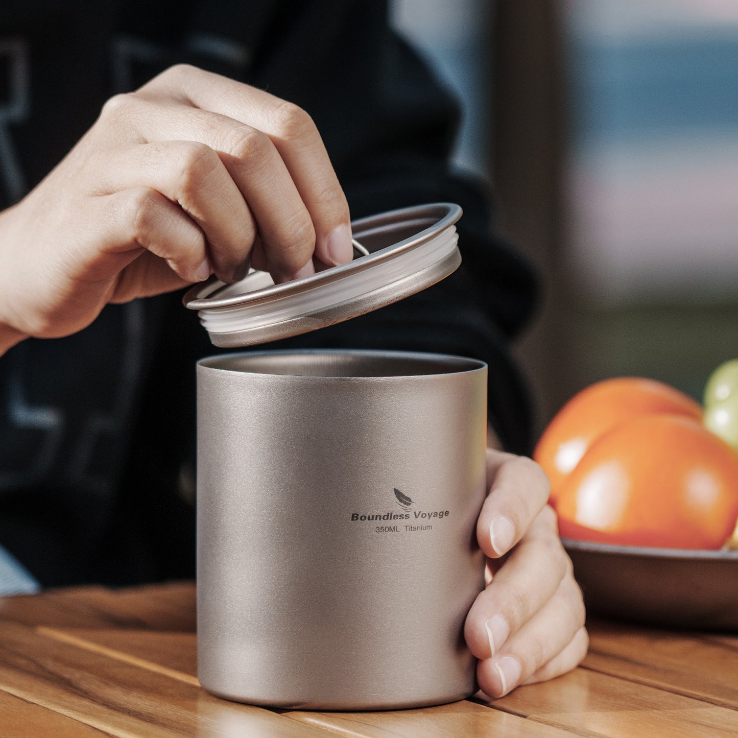 Boundless Voyage Double Walled Titanium Cup with Lid Outdoor Indoor Anti-scalding Mug Tableware 350ml