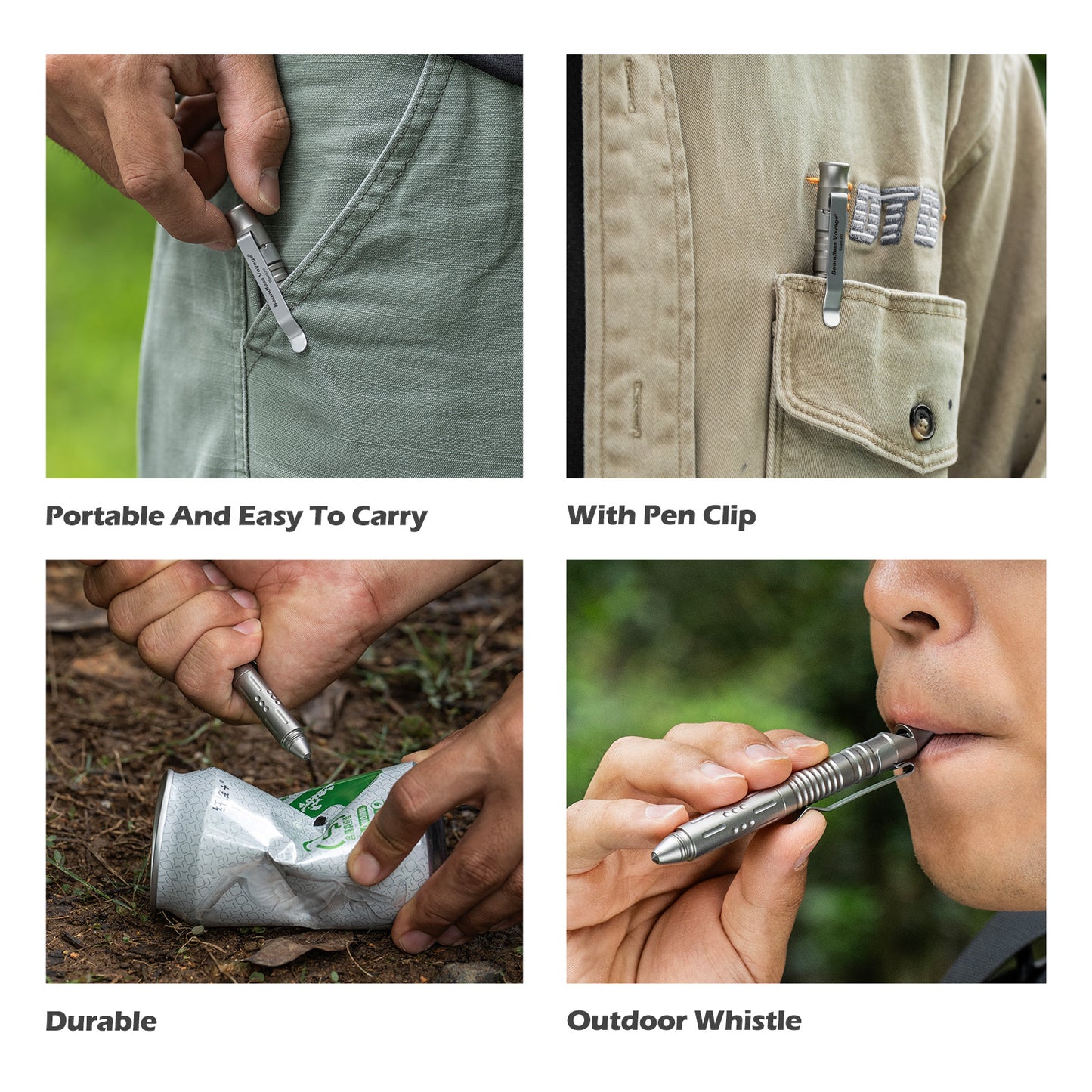 Boundless Voyage Titanium Multifunctional Pen 3-in-1 Outdoor Whistle + Car Window Breaker + Survival Self-Defense Tool