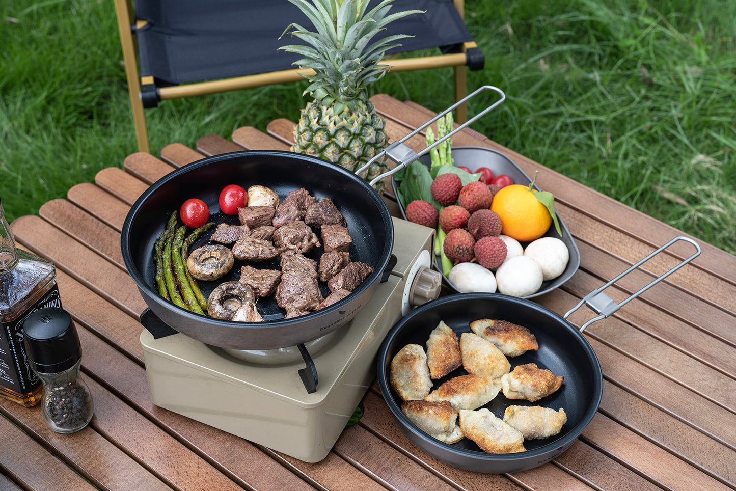 Boundless Voyage Titanium Non-stick Frying Pan Outdoor Camping Skillet with Folding Handle Lightweight Cookware