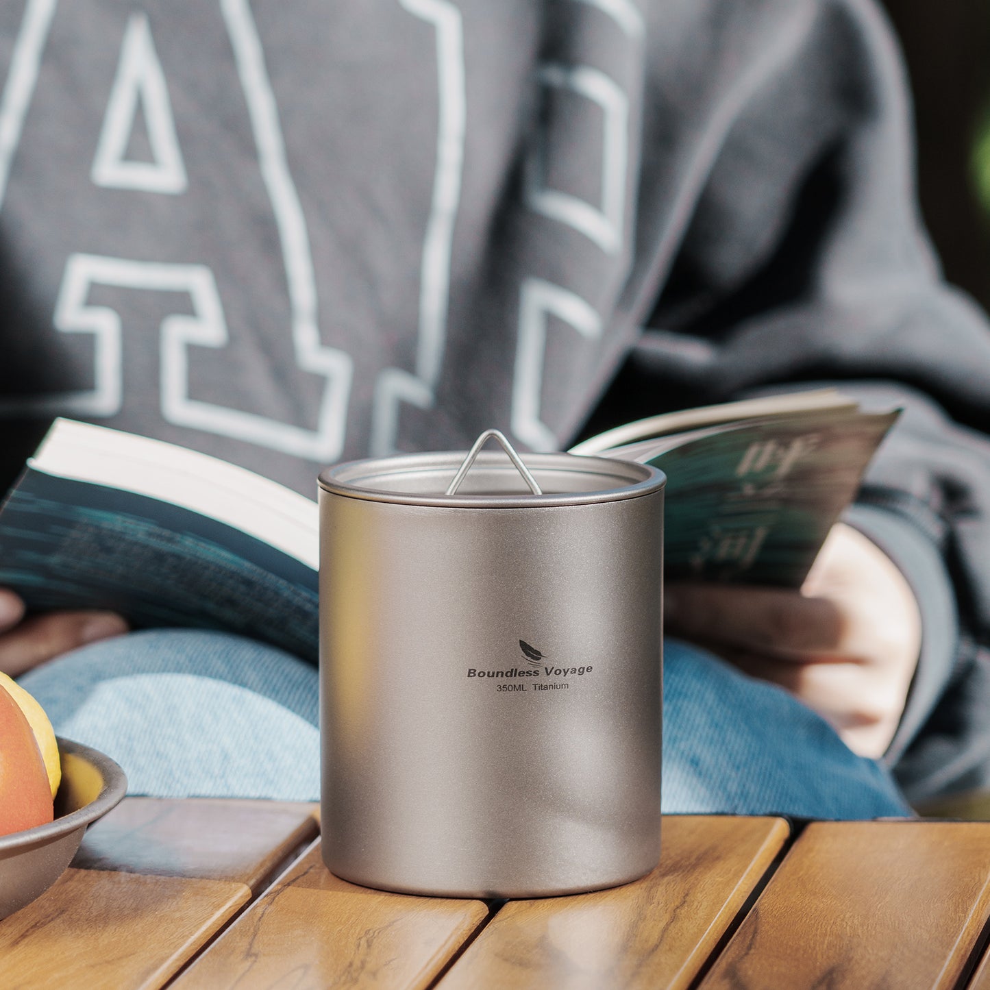 Boundless Voyage Double Walled Titanium Cup with Lid Outdoor Indoor Anti-scalding Mug Tableware 350ml
