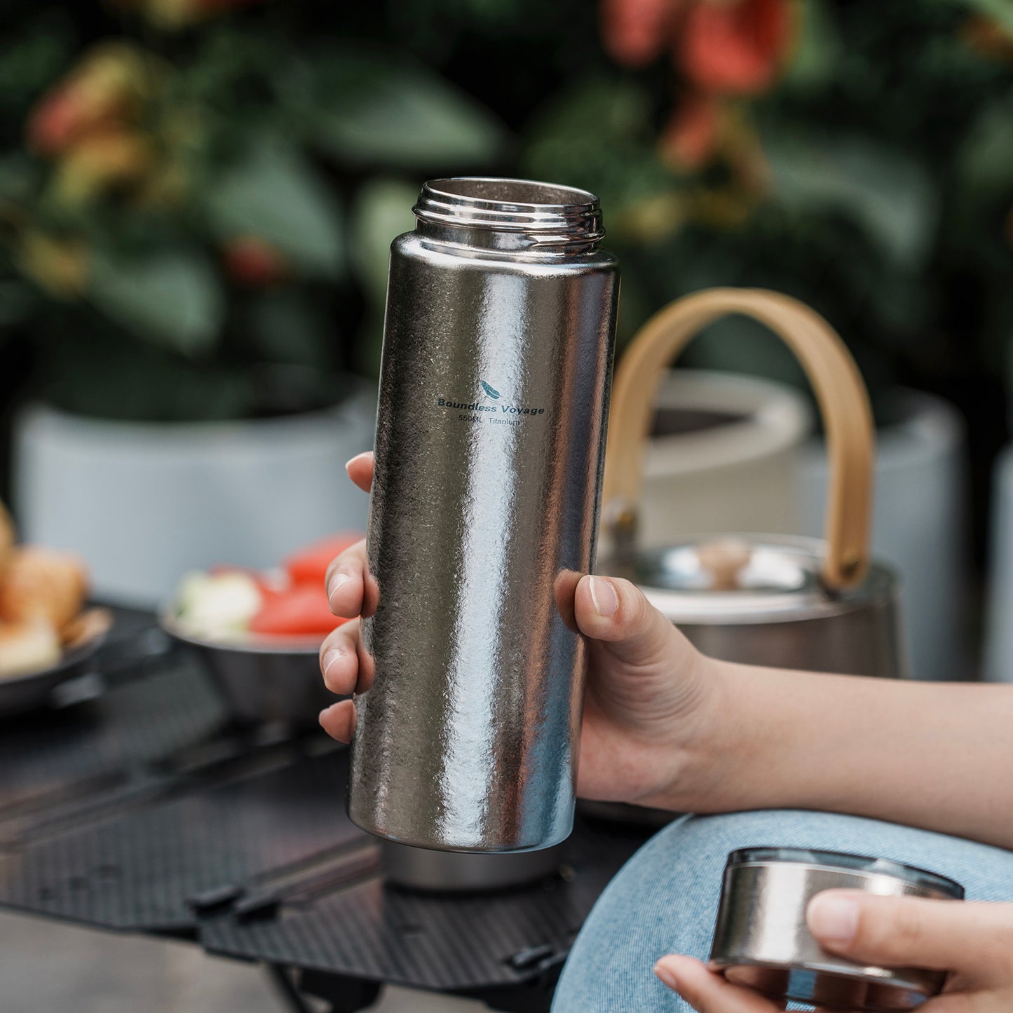 Boundless Voyage Titanium Thermos Bottle with Lid Double-Walled Insulated Water Mug 550ml