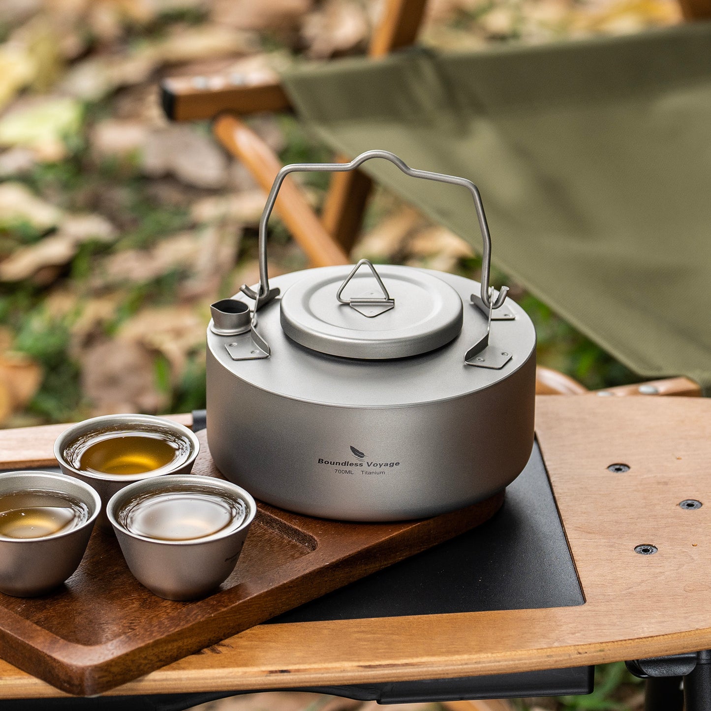 Boundless Voyage Camping Single-layer Titanium Kettle with Folding Handle 700ML Durable Bushcraft Gear Open Fire Kettle