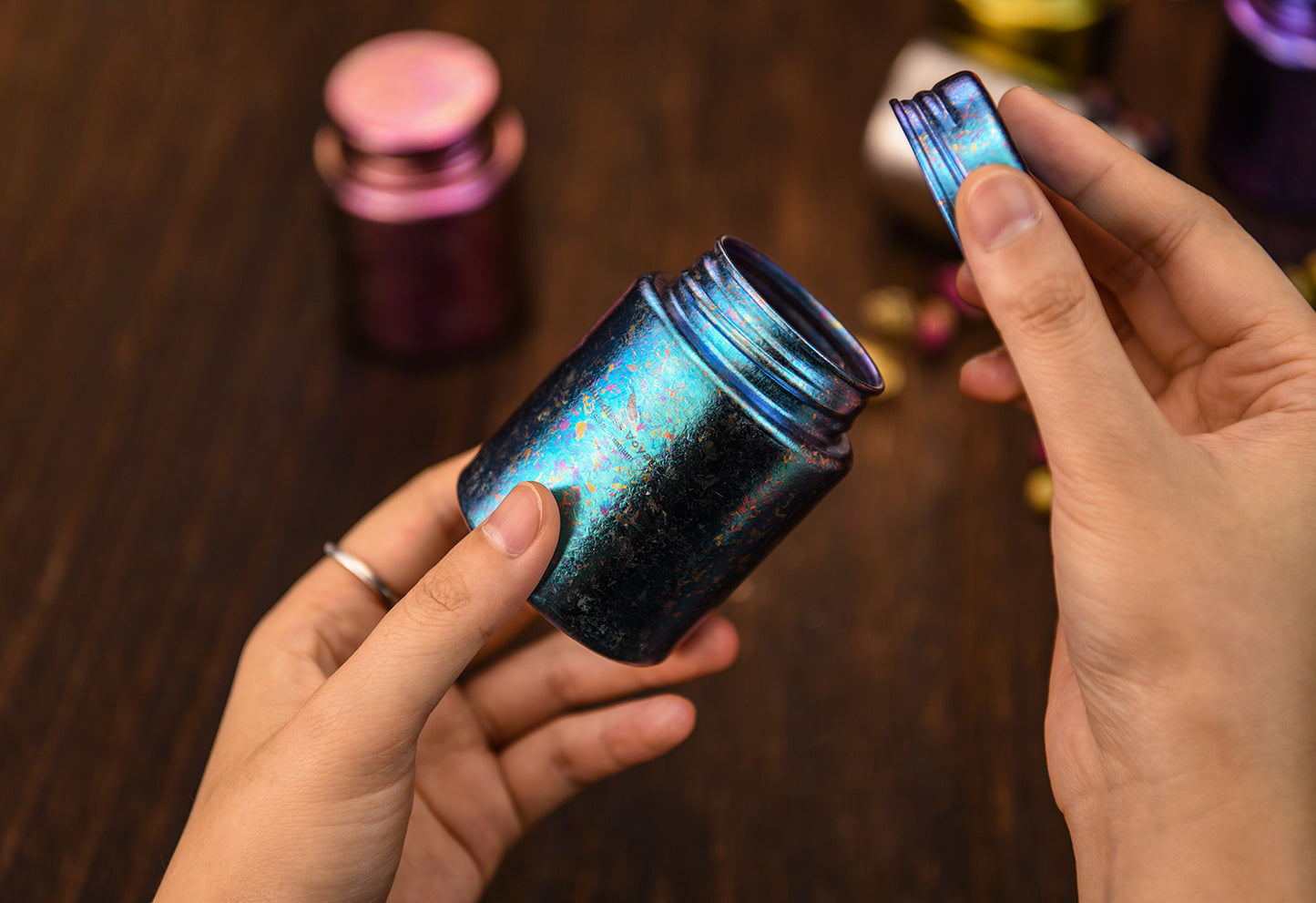 Boundless Voage Titanium Tea Canister Mini Tea Canister Ultralight Portable Tin Can Tea Coffee Spice Canister Colored Ice Flower Craft Tin Storage Container