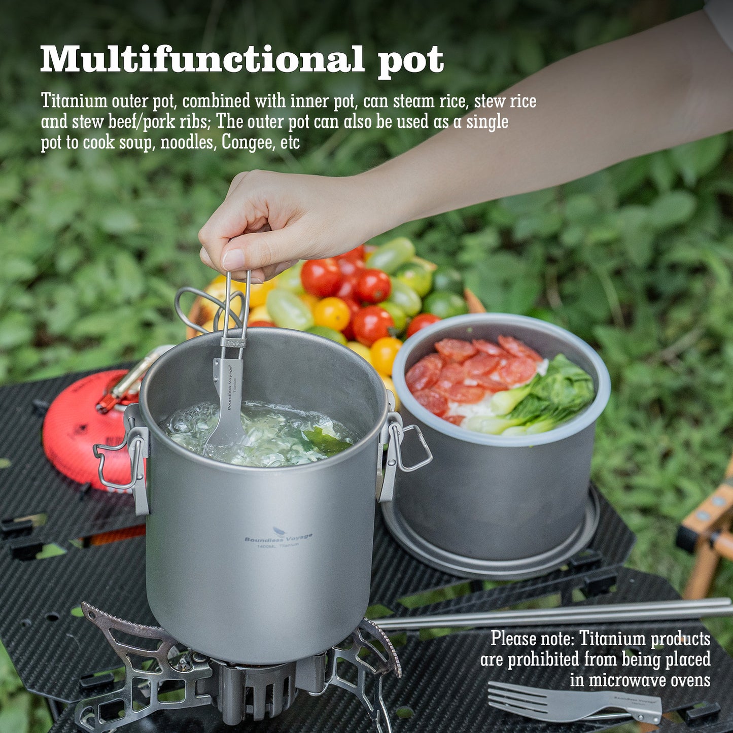 Boundless Voyage Pure Titanium Camping Pot – Ultralight Cookware for Outdoor, Hiking & Travel