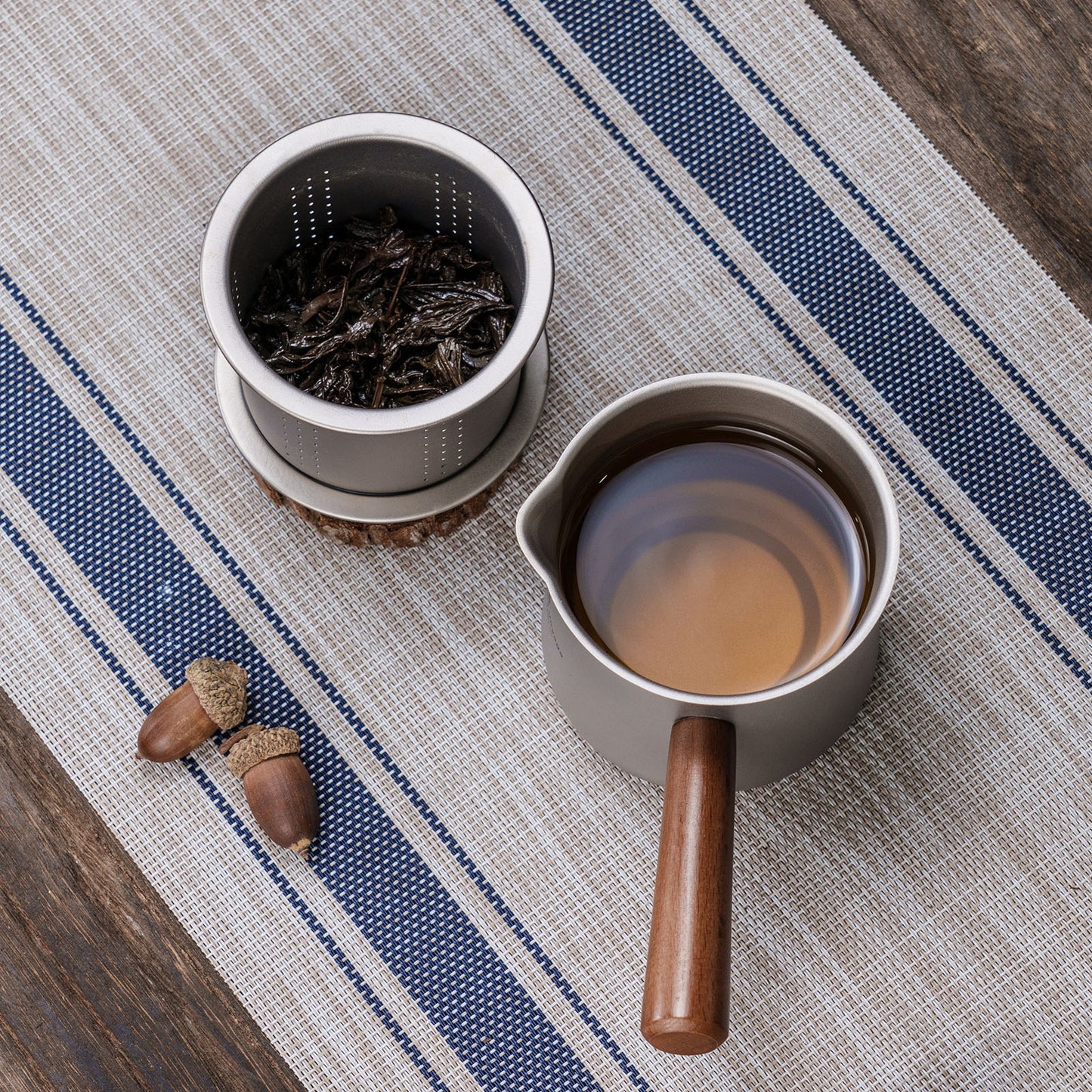 Boundless Voyage 380ML Titanium Cup with Strainer Mini Teacup Single Layer with Wooden Handle Ultralight Outdoors for Camping Hiking Water Cup