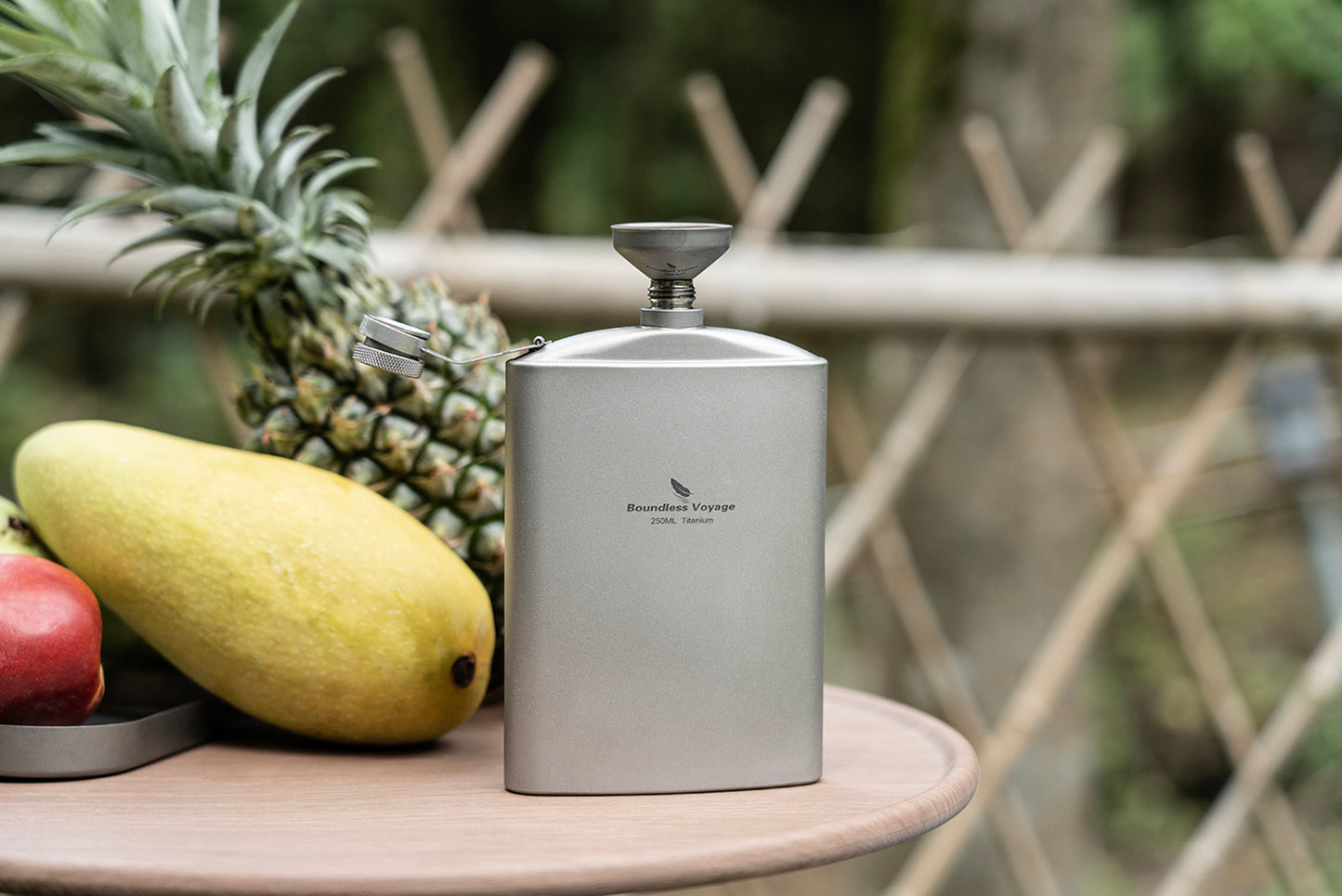 Boundless Voyage Titanium Flask 250ml with Cup & Funnel | Ultralight Pure Titanium Hip Flask for Camping Hiking Travel