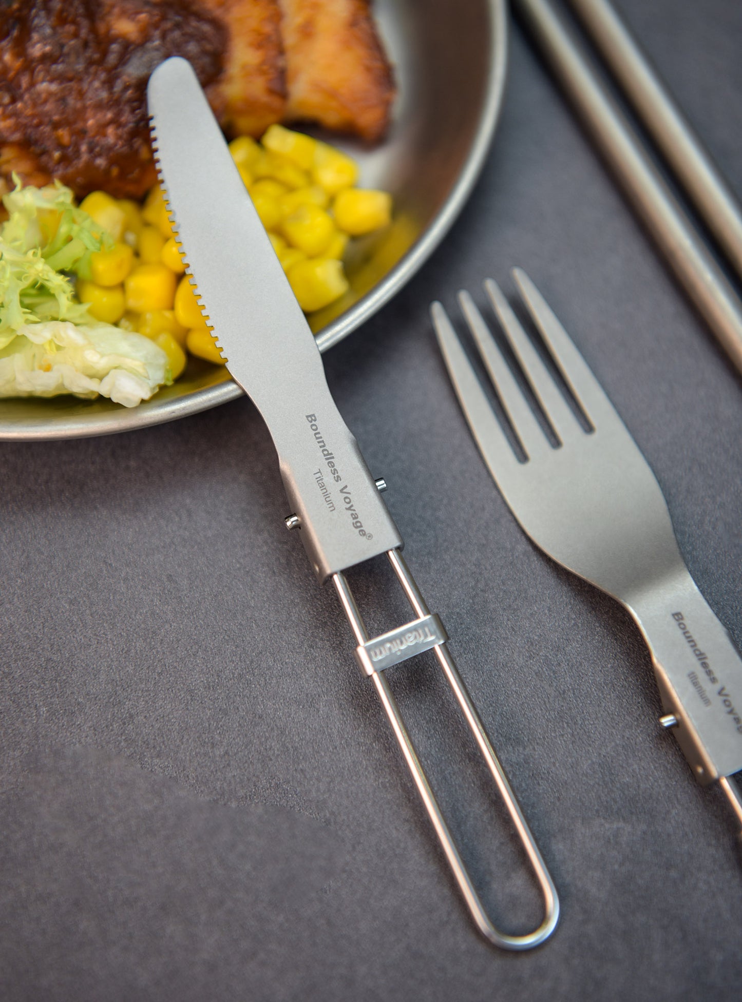 Boundless Voyage Titanium Cutlery Set spoon+fork+knife With Folding Handle For Outdoor Camping Home Lightweight
