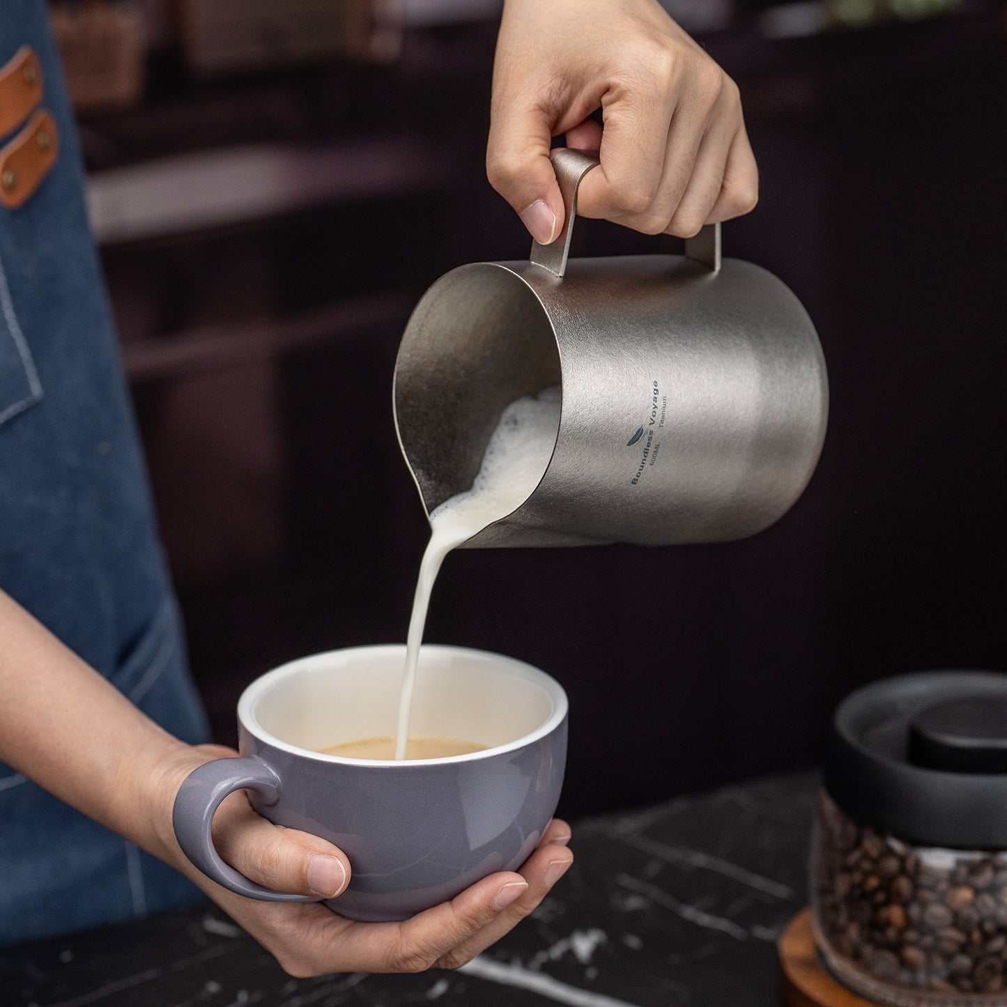 Boundless Voyage Titanium Espresso Steaming Pitcher Titanium Milk Frother Cup Barista Latte Art Round Spout Milk Jug Coffee Cup