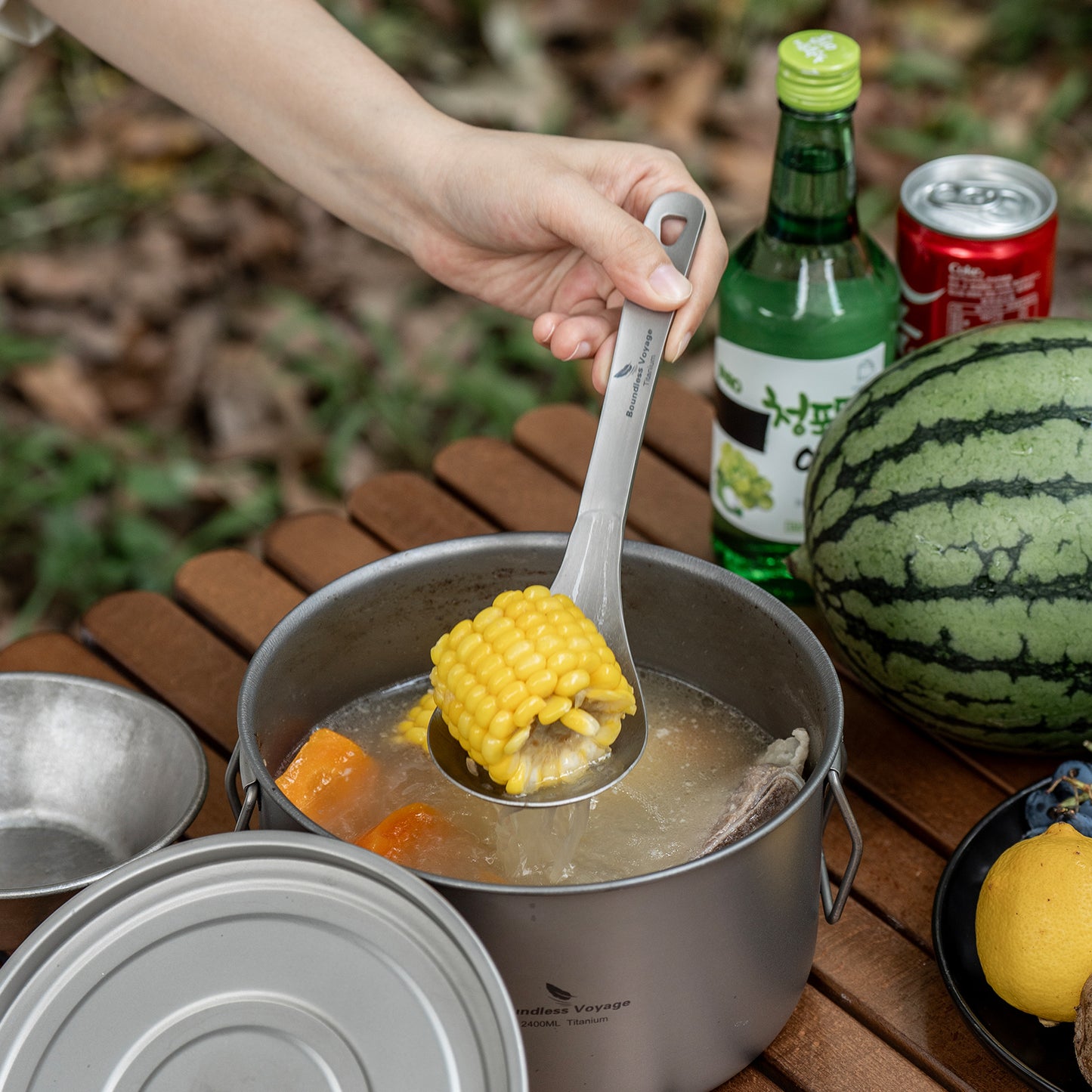 Boundless Voyage Pure titanium soup colander skimmer colander ultralight long handle portable tableware cooking fried food filter kitchen tools