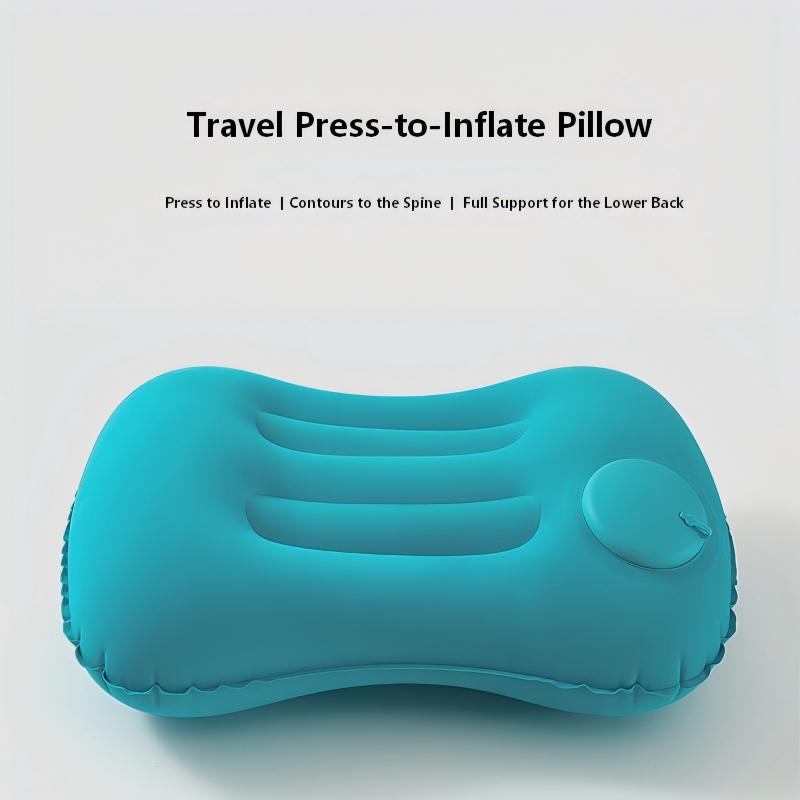 Push-Button Inflatable Travel Pillow - Ergonomic Neck Support, Soft Flocking, Compact & Portable