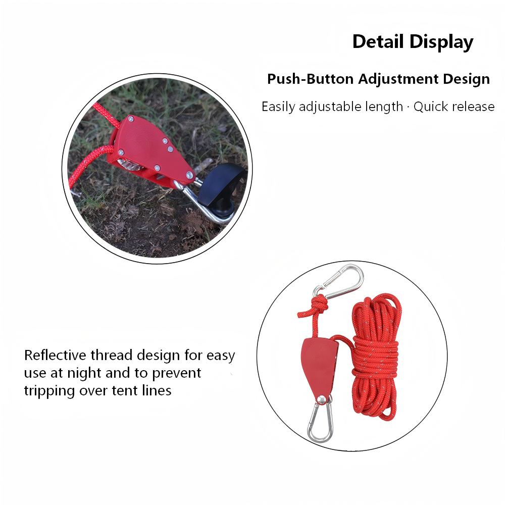 Camping Tarp Guy Lines with Metal Pulley – Heavy-Duty Adjustable Reflective Tent Ropes for Windproof Outdoor Setup