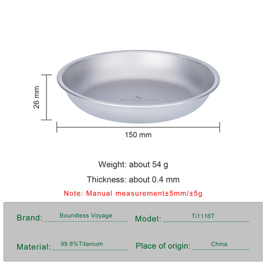 Boundless Voyage Titanium Plates Dishes Saucer Outdoor Camping Home Food Tray Round Dinnerware Hiking Backpacking Travel Portable Durable Tableware Stackable Serving Plates