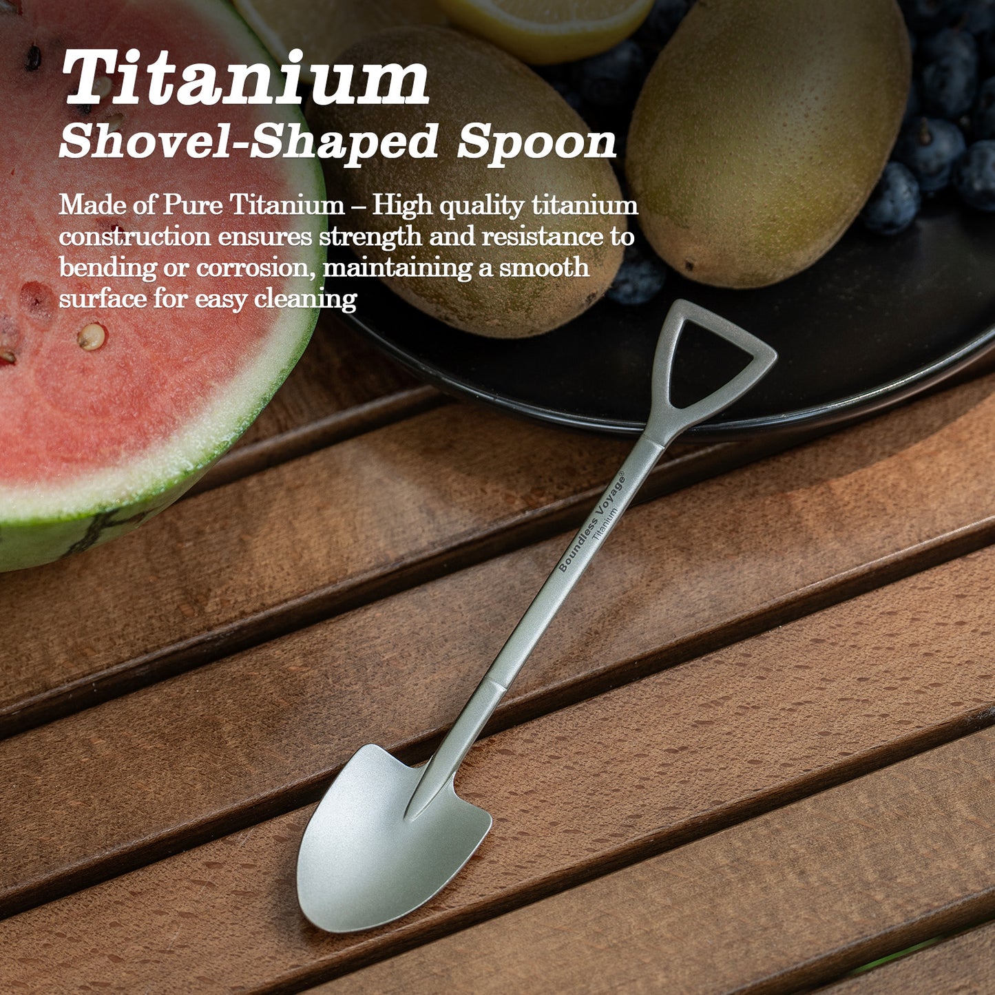 Boundless Voyage Mini Shovel-Shaped Titanium Spoon Creative Cute Dessert, Ice Cream, Fruit, Spoon Lightweight and Durable Tableware Outdoor Camping Home Used