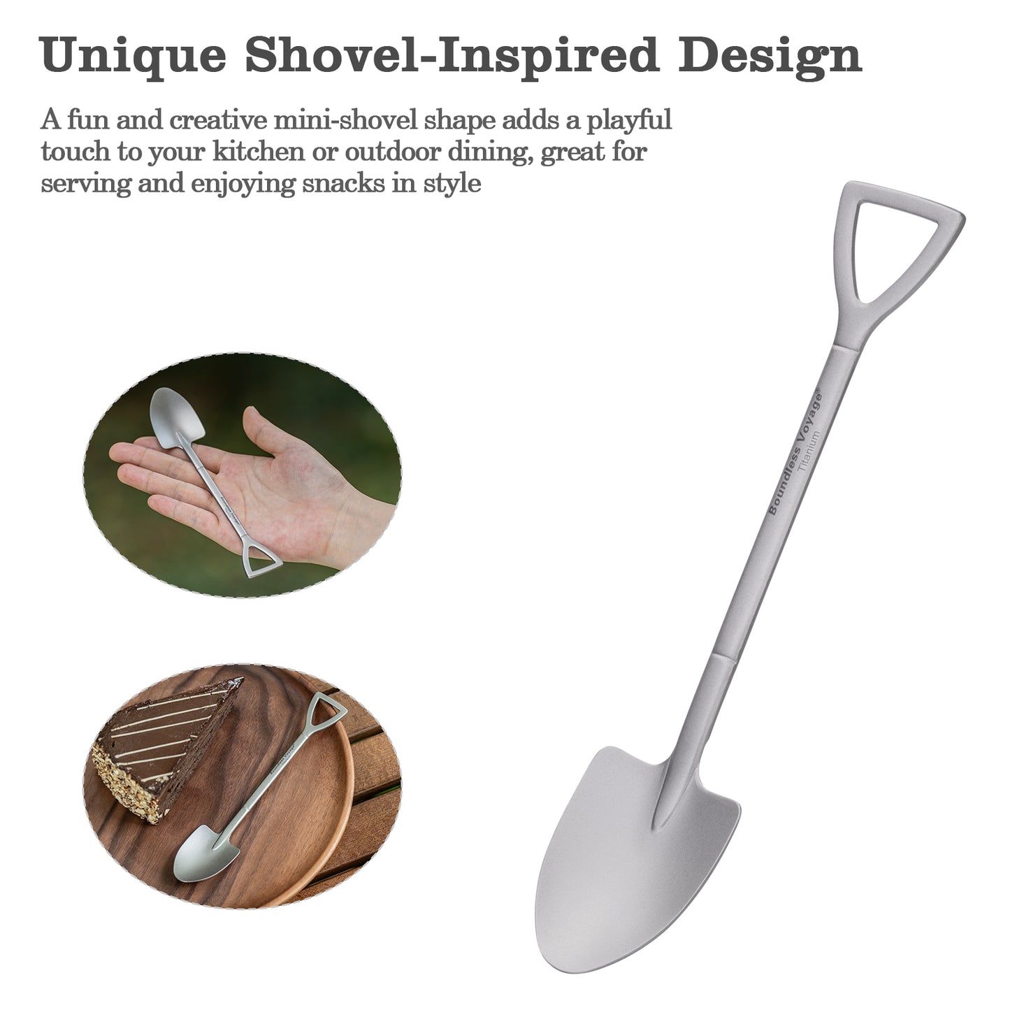 Boundless Voyage Mini Shovel-Shaped Titanium Spoon Creative Cute Dessert, Ice Cream, Fruit, Spoon Lightweight and Durable Tableware Outdoor Camping Home Used