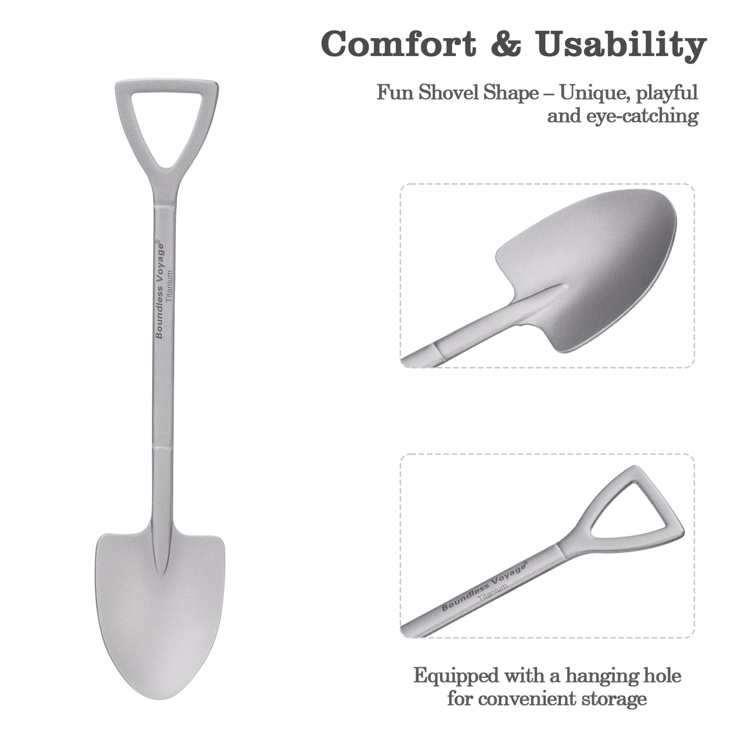 Boundless Voyage Mini Shovel-Shaped Titanium Spoon Creative Cute Dessert, Ice Cream, Fruit, Spoon Lightweight and Durable Tableware Outdoor Camping Home Used