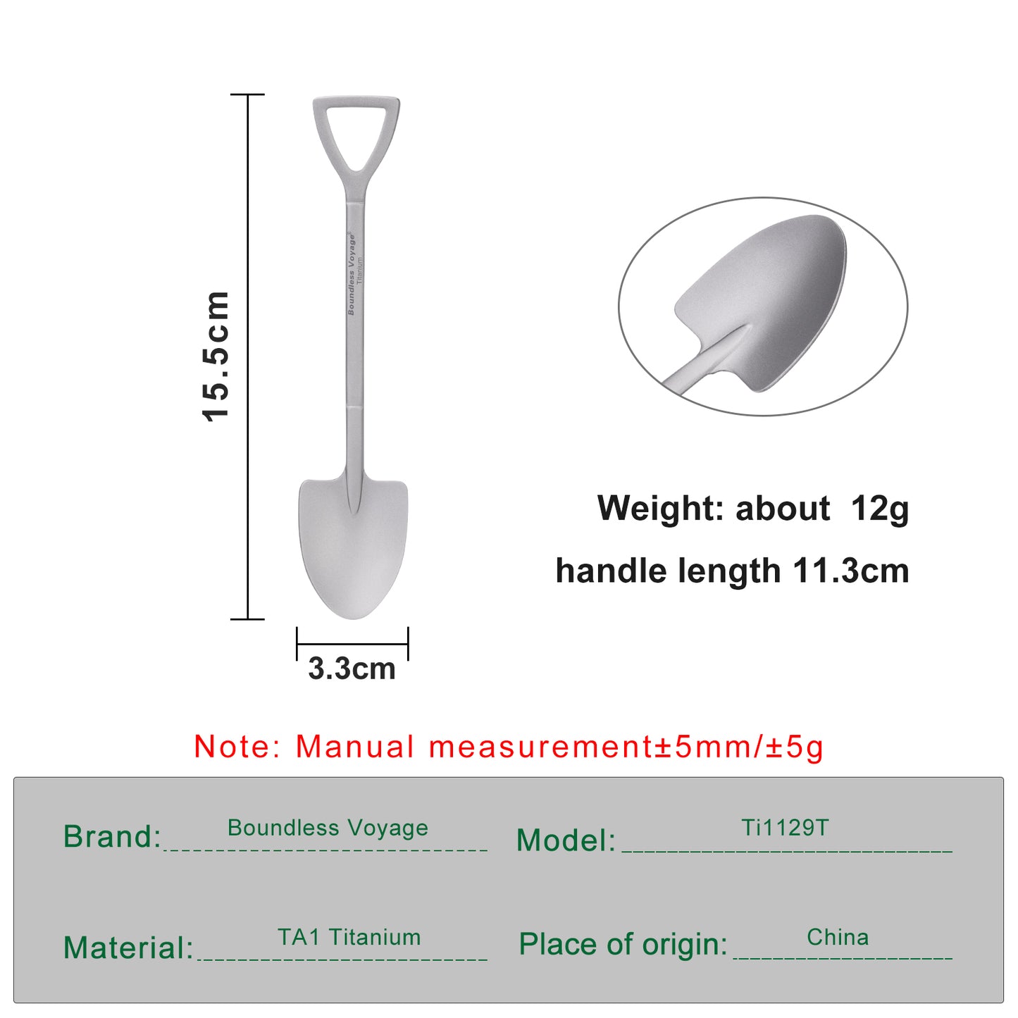Boundless Voyage Mini Shovel-Shaped Titanium Spoon Creative Cute Dessert, Ice Cream, Fruit, Spoon Lightweight and Durable Tableware Outdoor Camping Home Used