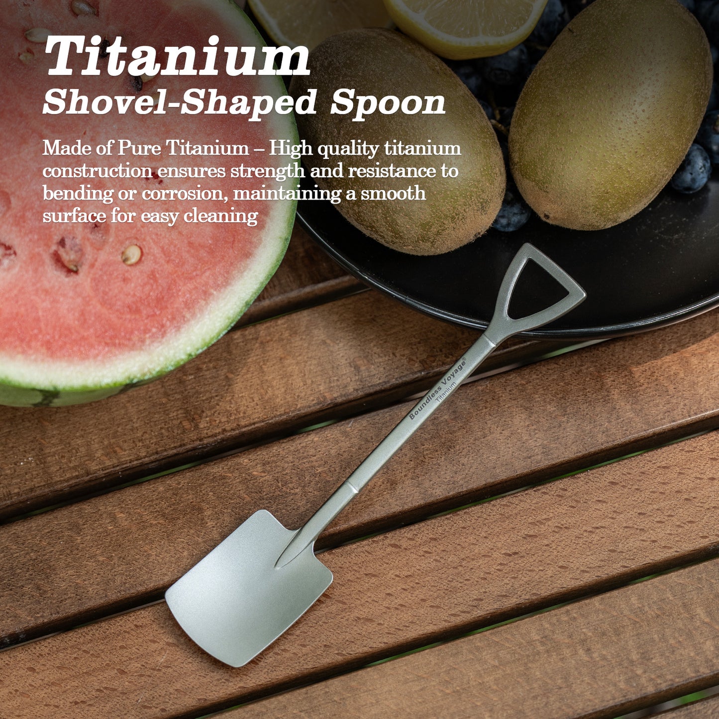 Boundless Voyage Mini Shovel-Shaped Titanium Spoon Creative Cute Dessert, Ice Cream, Fruit, Spoon Lightweight and Durable Tableware Outdoor Camping Home Used