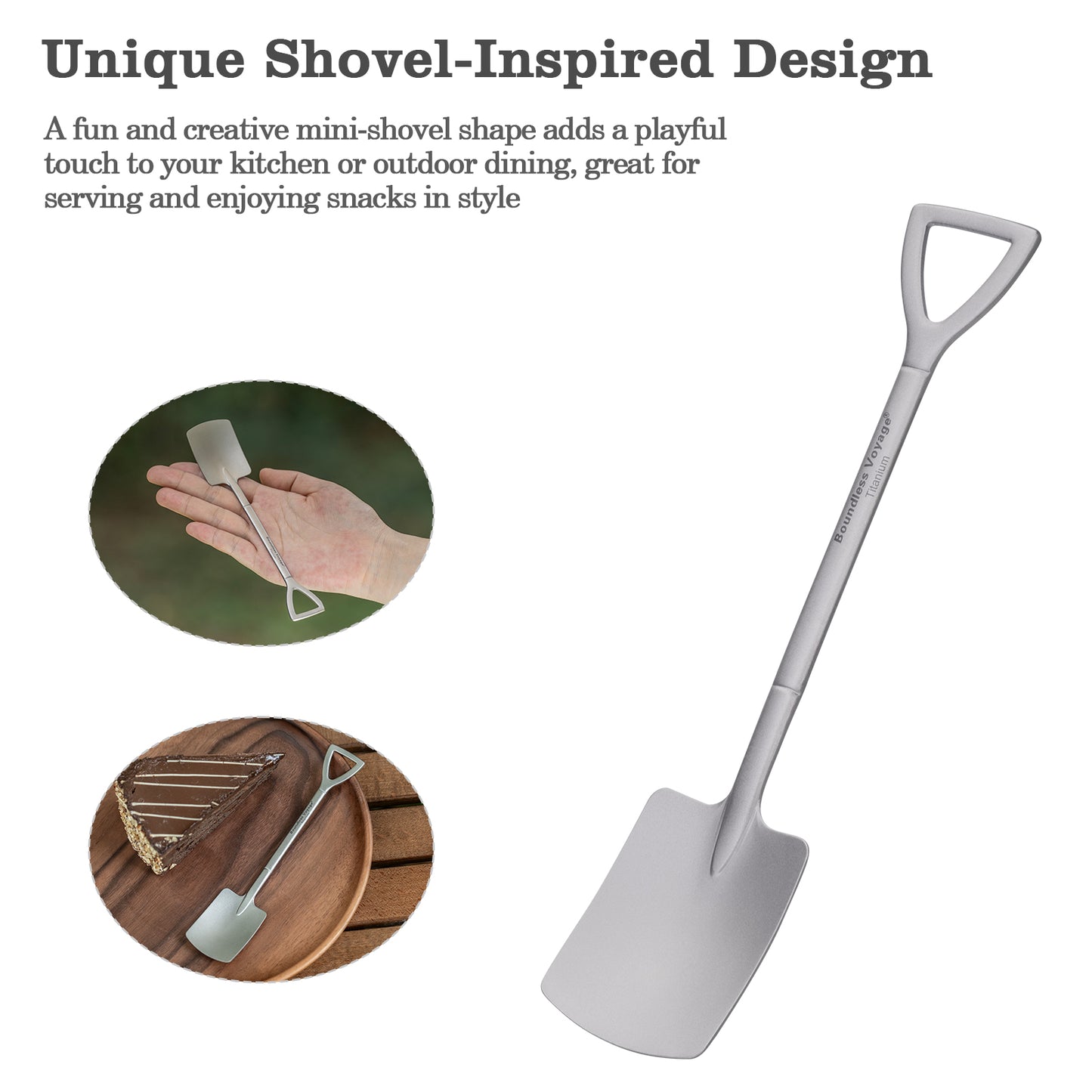Boundless Voyage Mini Shovel-Shaped Titanium Spoon Creative Cute Dessert, Ice Cream, Fruit, Spoon Lightweight and Durable Tableware Outdoor Camping Home Used