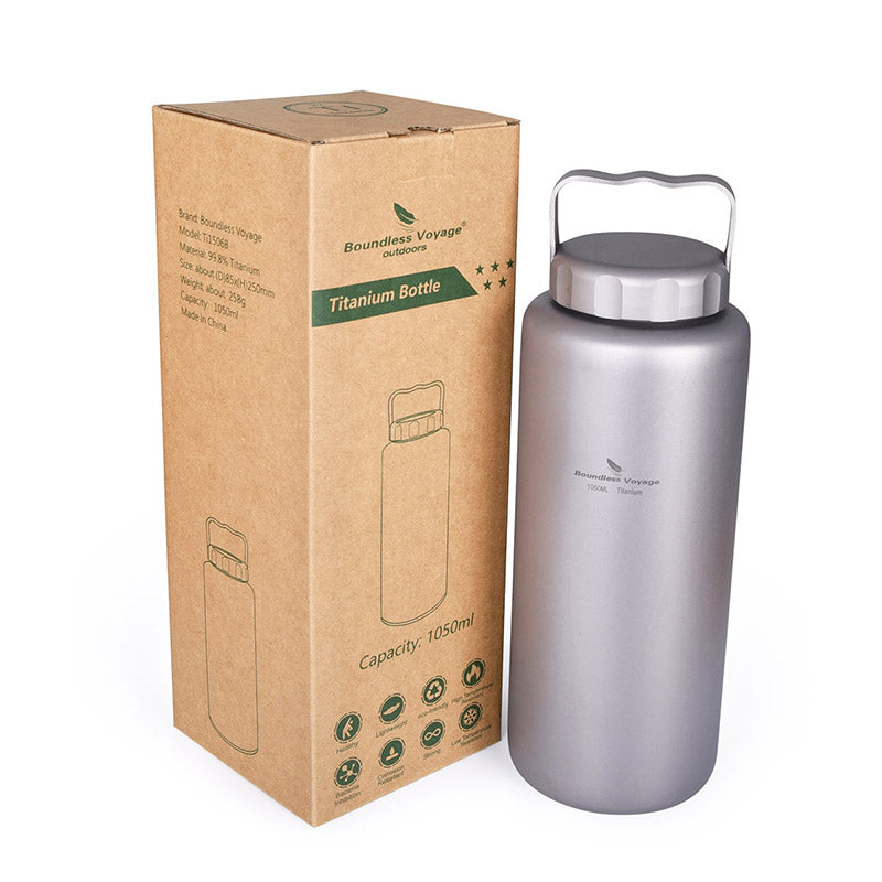 Boundless Voyage 1050ml Titanium Water Bottle – Ultralight, Wide-Mouth Drinkware with Handle for Tea, Coffee & Wine | Camping, Hiking, Cycling & Outdoor Sports