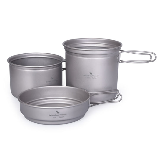 Titanium Pot Pan Set with Folding Handle Outdoor Camping Frying Pan