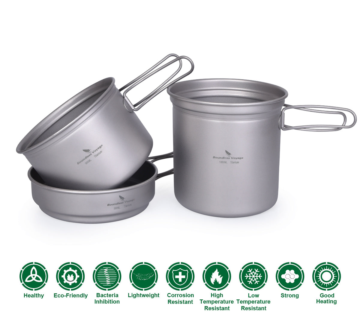 Titanium Pot Pan Set with Folding Handle Outdoor Camping Frying Pan