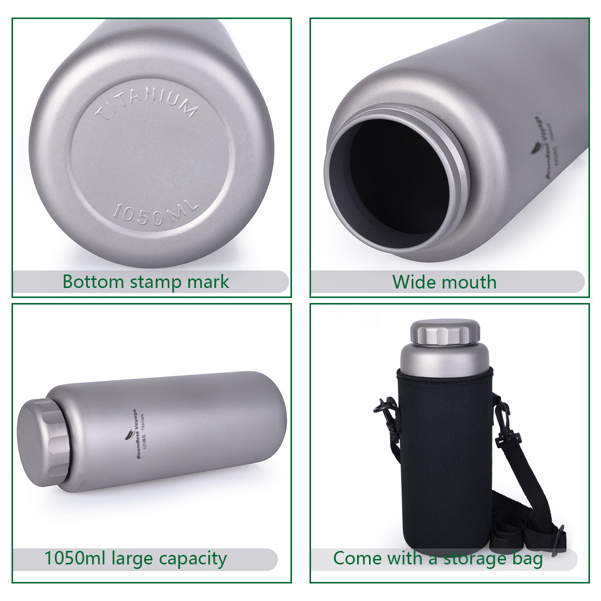 Boundless Voyage Titanium Water Bottle 1050ml For Outdoor Camping Hiking Lightweight Sport Bottle