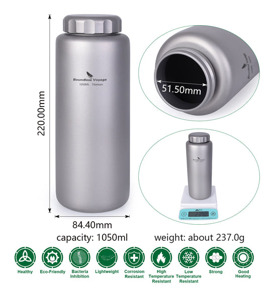 Boundless Voyage Titanium Water Bottle  1050ml For Outdoor Camping  Hiking Lightweight Sport Bottle