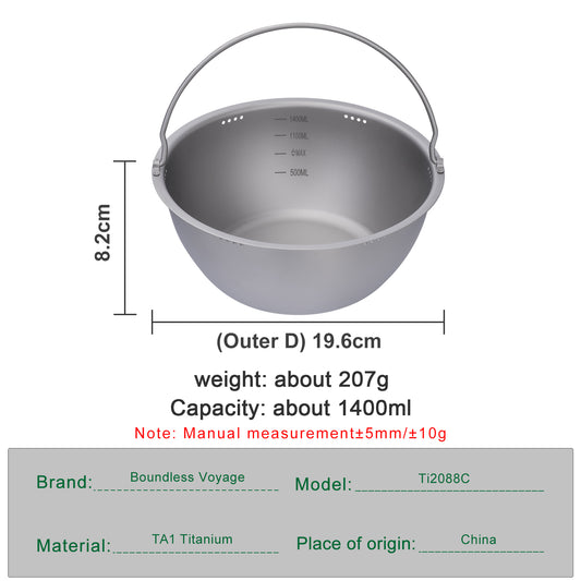 Boundless Voyage Titanium Camping Pot – Ultralight Multifunctional Outdoor Cooking Pot for Hiking & Travel