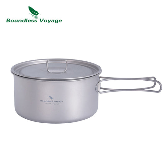 Boundless Voyage Lightweight 1600ml Titanium Pot Outdoor Portable Cooking Set hiking Backpacking Pot for Hiking Trekking Picnic Fishing Mountaineering