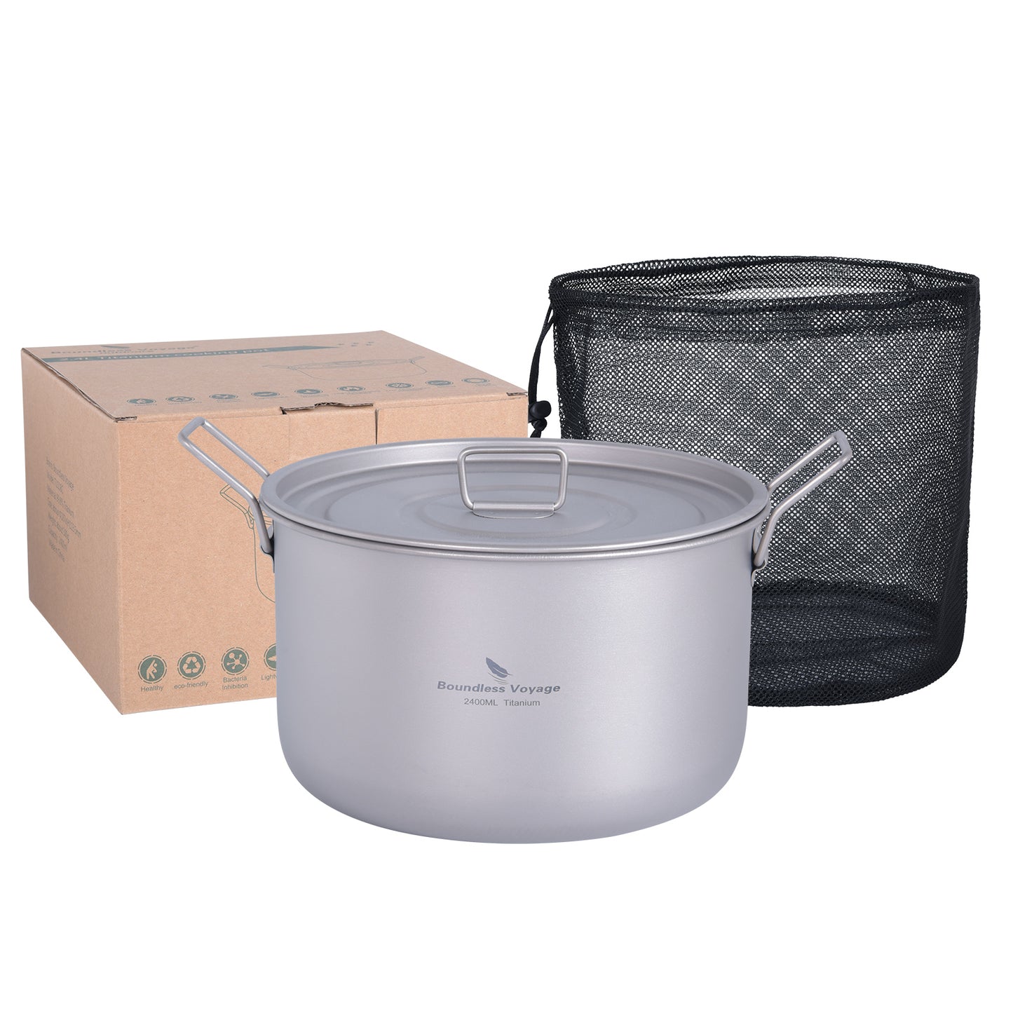 Boundless Voyage Lightweight 2400ml Titanium Pot Outdoor Portable Cooking Set hiking Backpacking Pot for Hiking Trekking Picnic Fishing Mountaineering