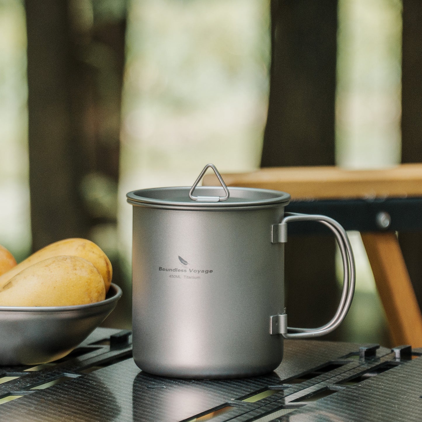 Boundless Voyage 450ml Pure Titanium Mug with Lid – Ultralight & Durable Camping Cup