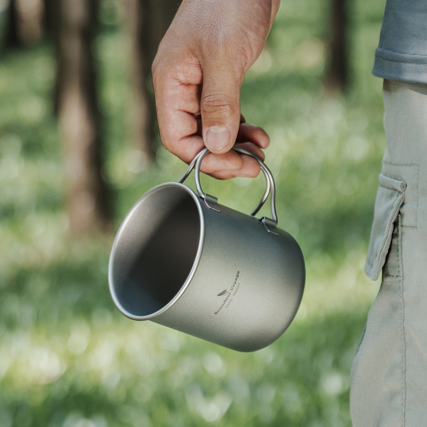Boundless Voyage 450ml Pure Titanium Mug with Lid – Ultralight & Durable Camping Cup