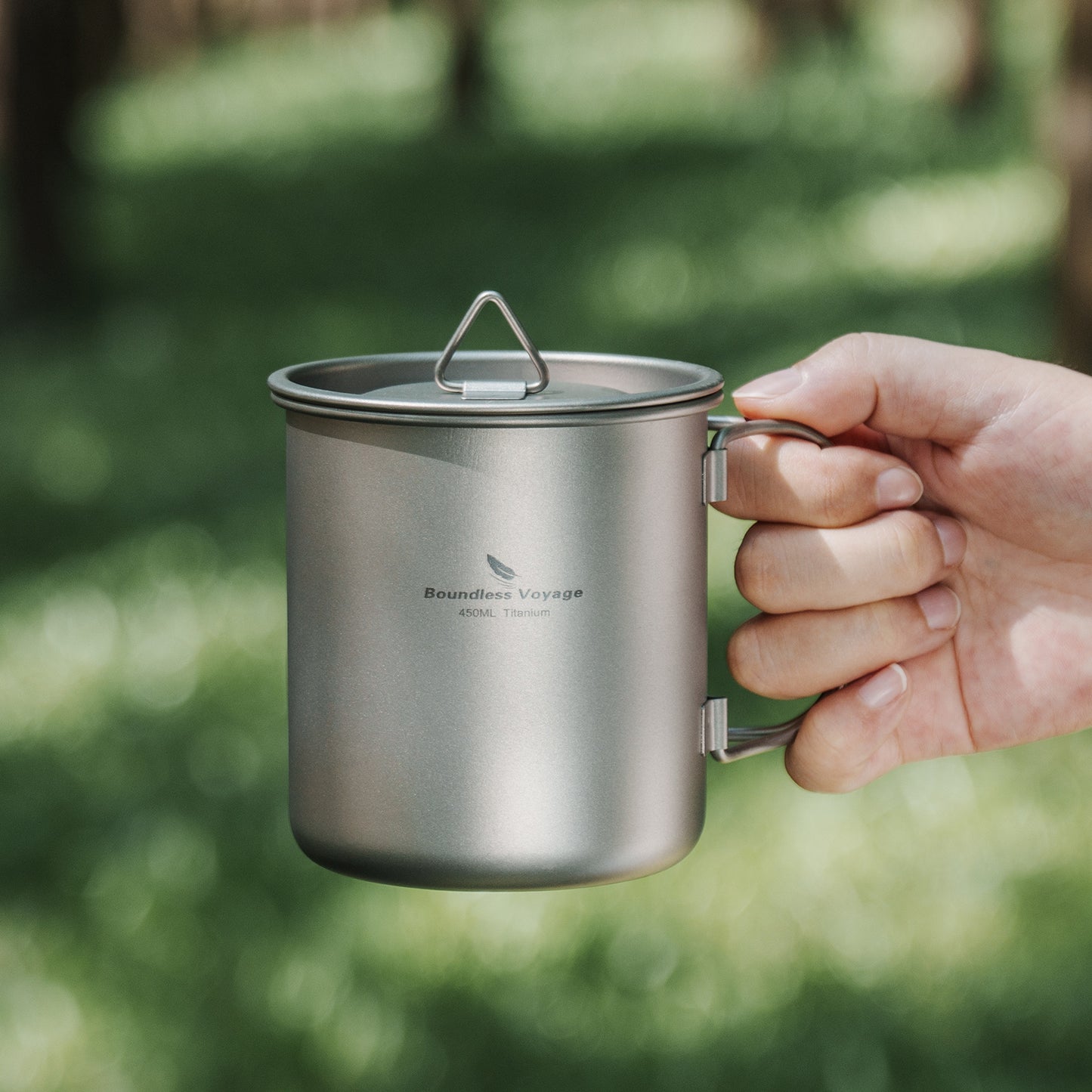 Boundless Voyage 450ml Pure Titanium Mug with Lid – Ultralight & Durable Camping Cup