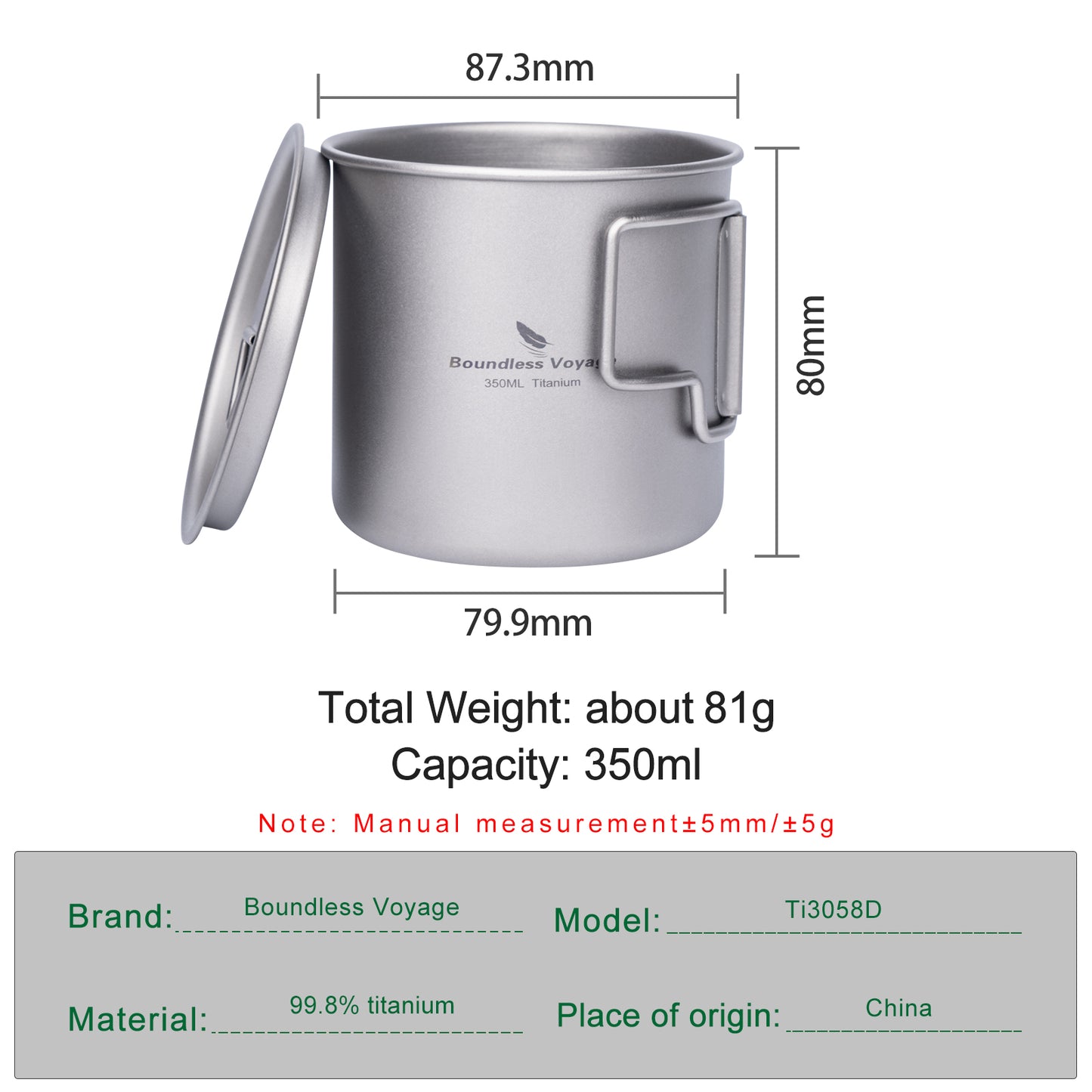 Boundless Voyage Camping Mug Titanium Tea Coffee Cup Lightweight Outdoor Travel Portable Drinkware