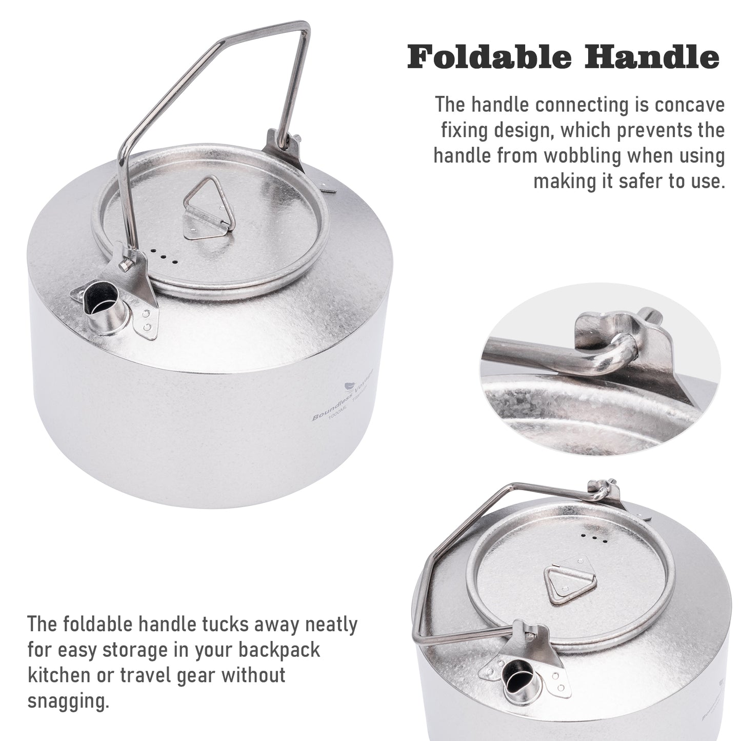 Boundless Voyage Titanium Kettle With Folding Handle 1000ml