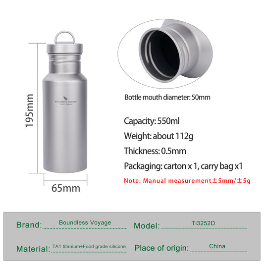Boundless Voyage Titanium Water Bottle with Lid Wide Mouth Leak-Proof Reusable Sport Drinking Bottle for Camping Hiking Picnic Climbing Running Tea Coffee