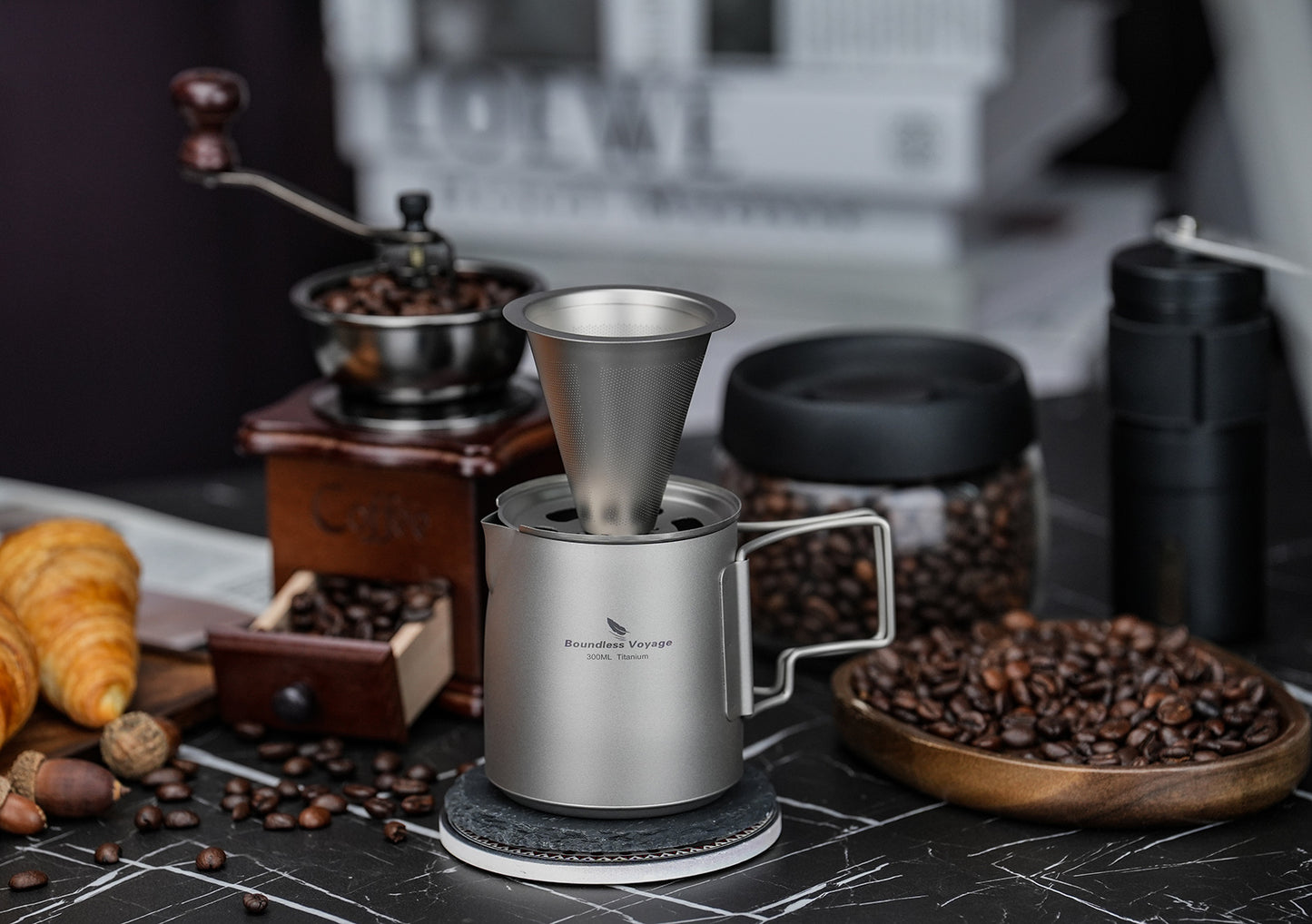 Boundless Voyage Titanium Pour-over Coffee Set, 300ml Portable Coffee Mug with Detachable Dripper for Outdoor Camping