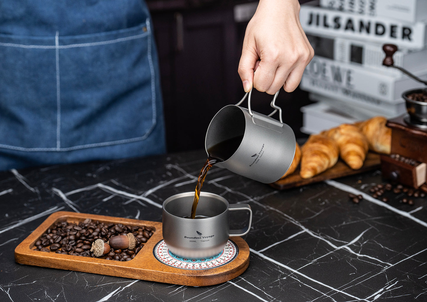 Boundless Voyage Titanium Pour-over Coffee Set, 300ml Portable Coffee Mug with Detachable Dripper for Outdoor Camping