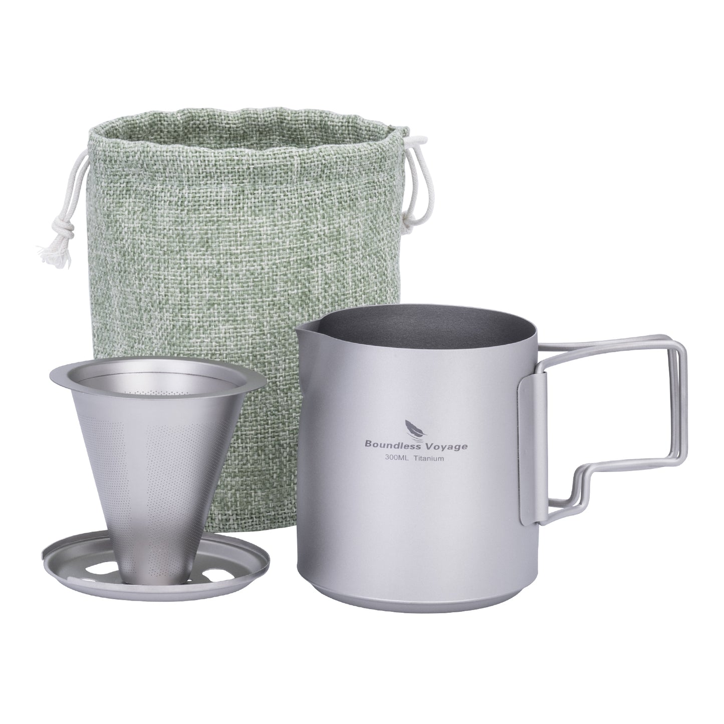 Boundless Voyage Titanium Pour-over Coffee Set, 300ml Portable Coffee Mug with Detachable Dripper for Outdoor Camping