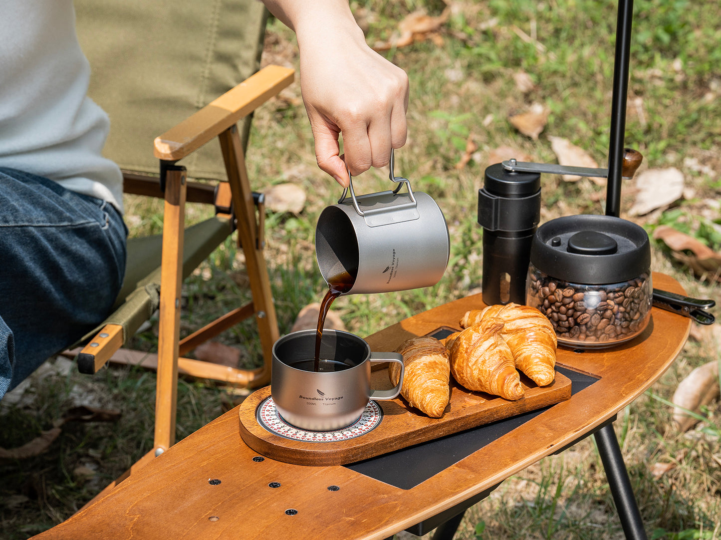 Boundless Voyage Titanium Pour-over Coffee Set, 300ml Portable Coffee Mug with Detachable Dripper for Outdoor Camping