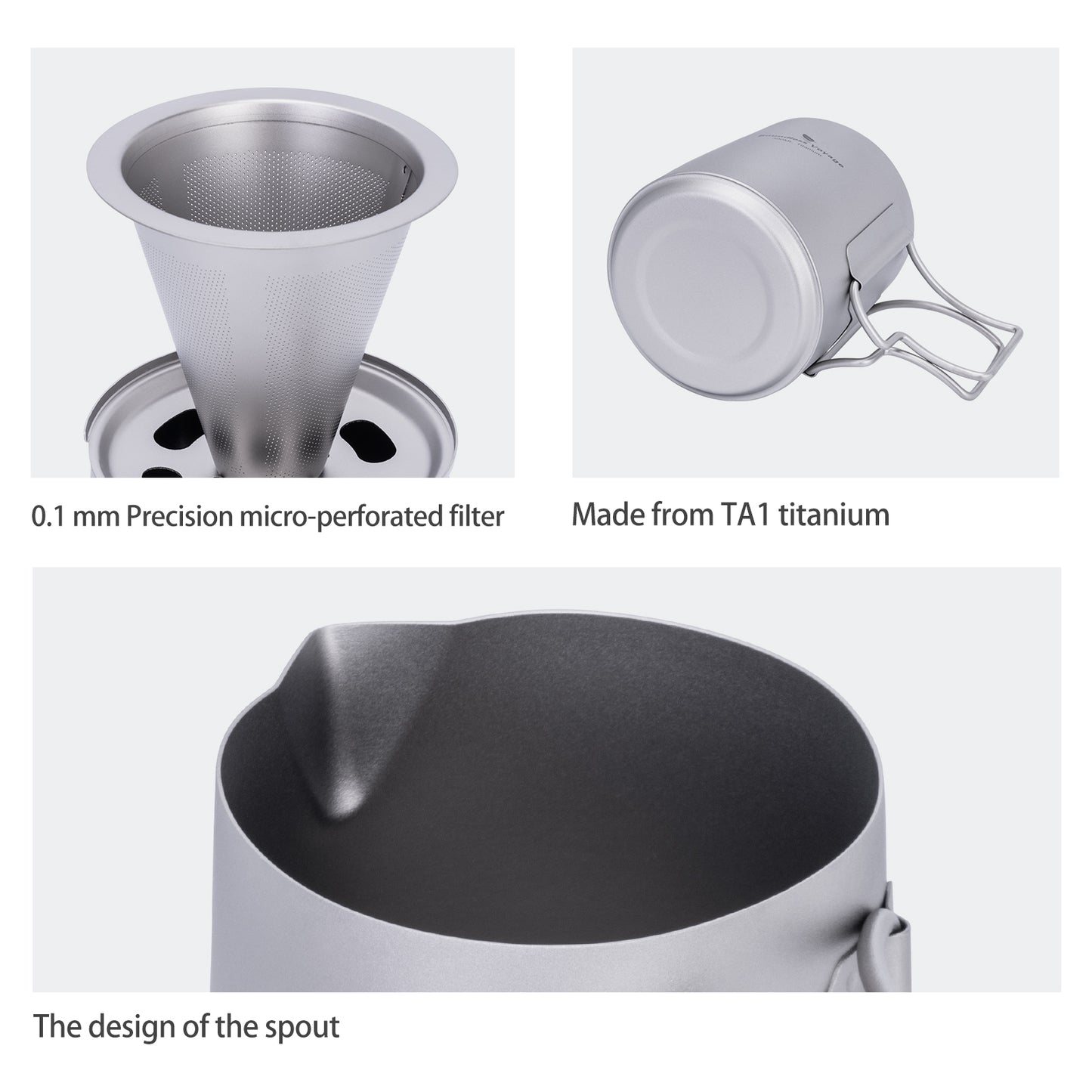 Boundless Voyage Titanium Pour-over Coffee Set, 300ml Portable Coffee Mug with Detachable Dripper for Outdoor Camping