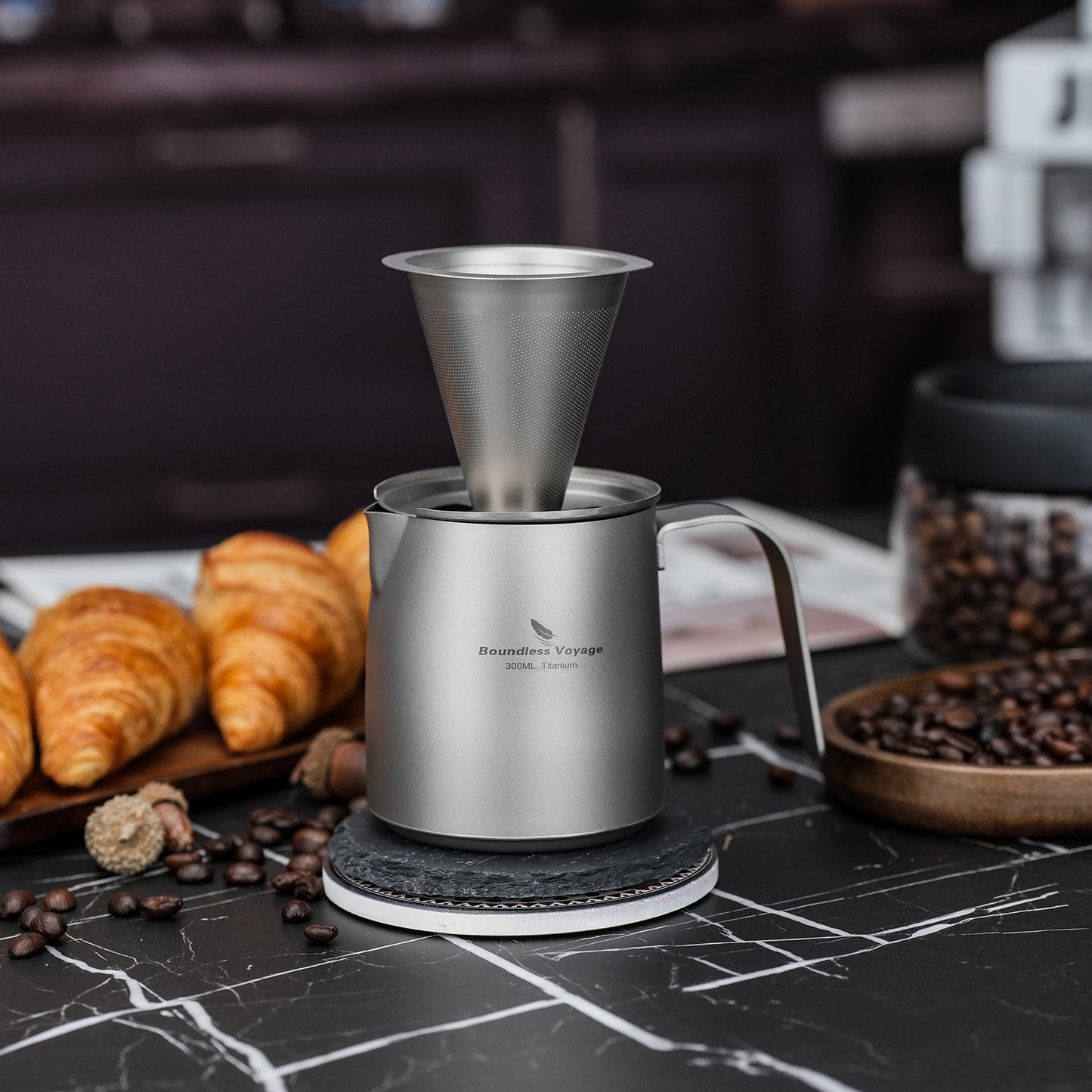 Boundless Voyage Titanium Portable Pour-over Coffee Set 300ml Coffee Mug with Detachable Dripper Outdoor Camping Coffee Maker