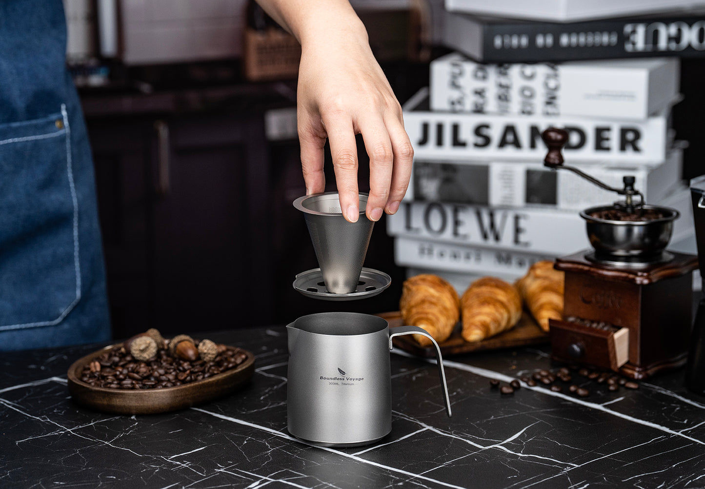 Boundless Voyage Titanium Portable Pour-over Coffee Set 300ml Coffee Mug with Detachable Dripper Outdoor Camping Coffee Maker