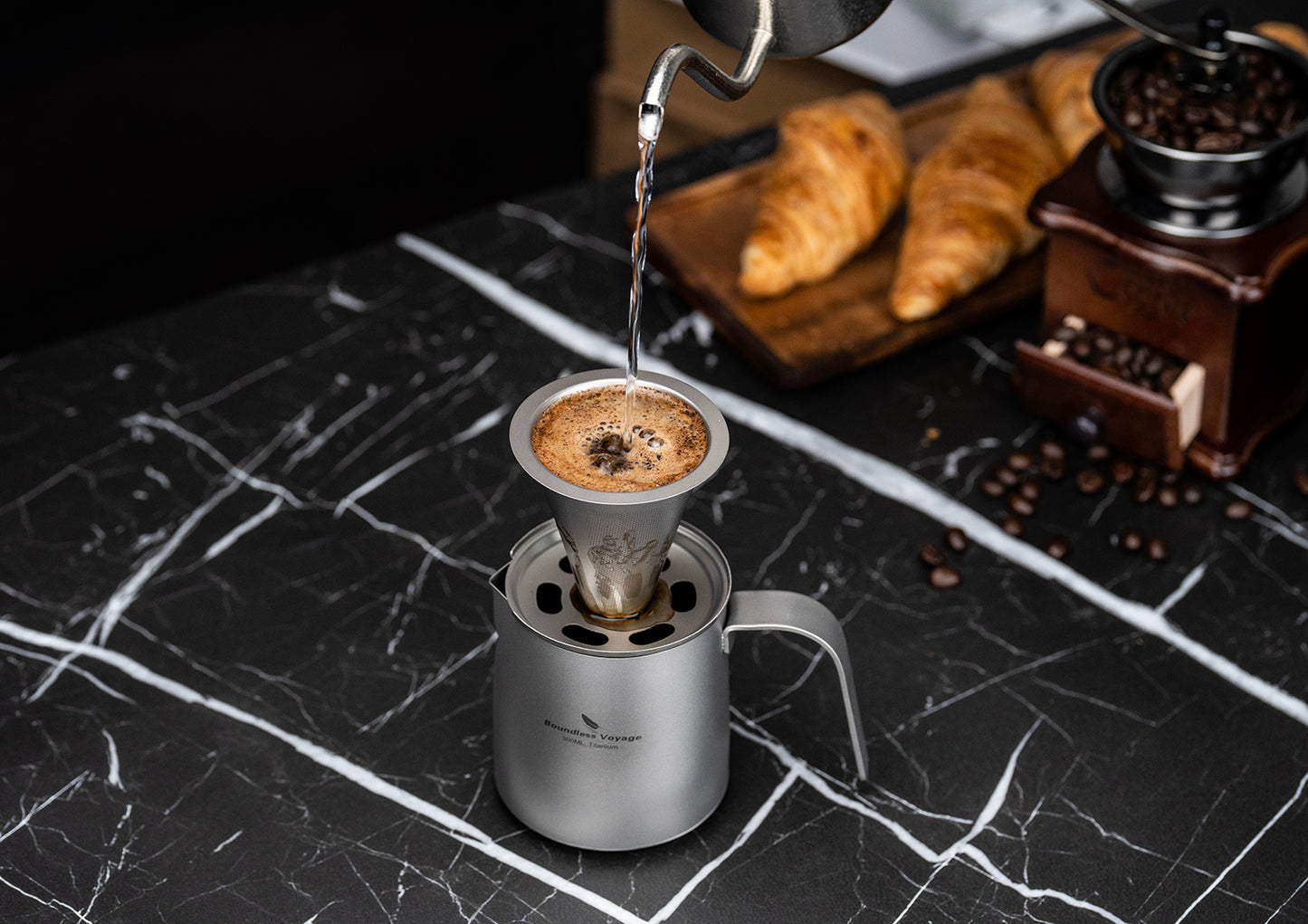 Boundless Voyage Titanium Portable Pour-over Coffee Set 300ml Coffee Mug with Detachable Dripper Outdoor Camping Coffee Maker