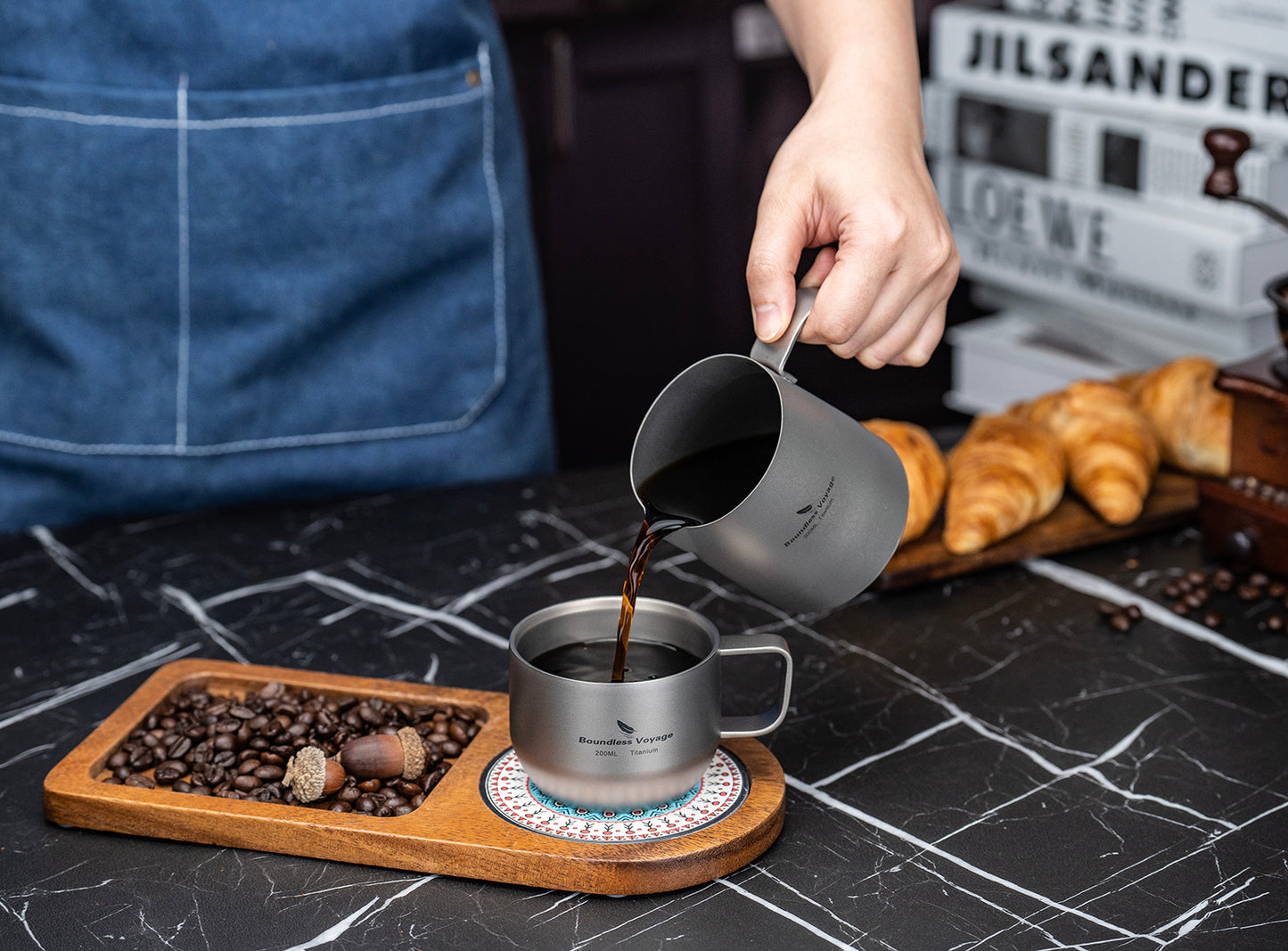 Boundless Voyage Titanium Portable Pour-over Coffee Set 300ml Coffee Mug with Detachable Dripper Outdoor Camping Coffee Maker