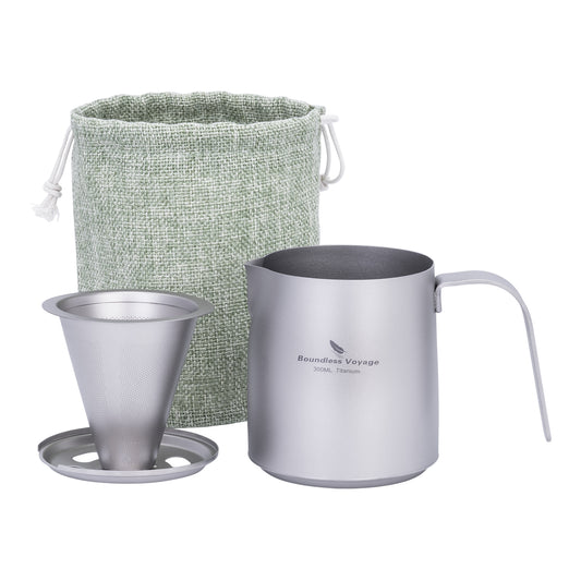 Boundless Voyage Titanium Portable Pour-over Coffee Set 300ml Coffee Mug with Detachable Dripper Outdoor Camping Coffee Maker