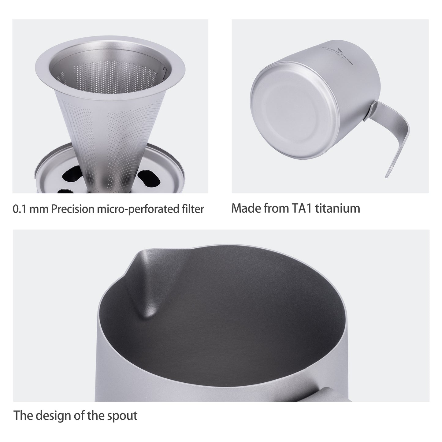 Boundless Voyage Titanium Portable Pour-over Coffee Set 300ml Coffee Mug with Detachable Dripper Outdoor Camping Coffee Maker