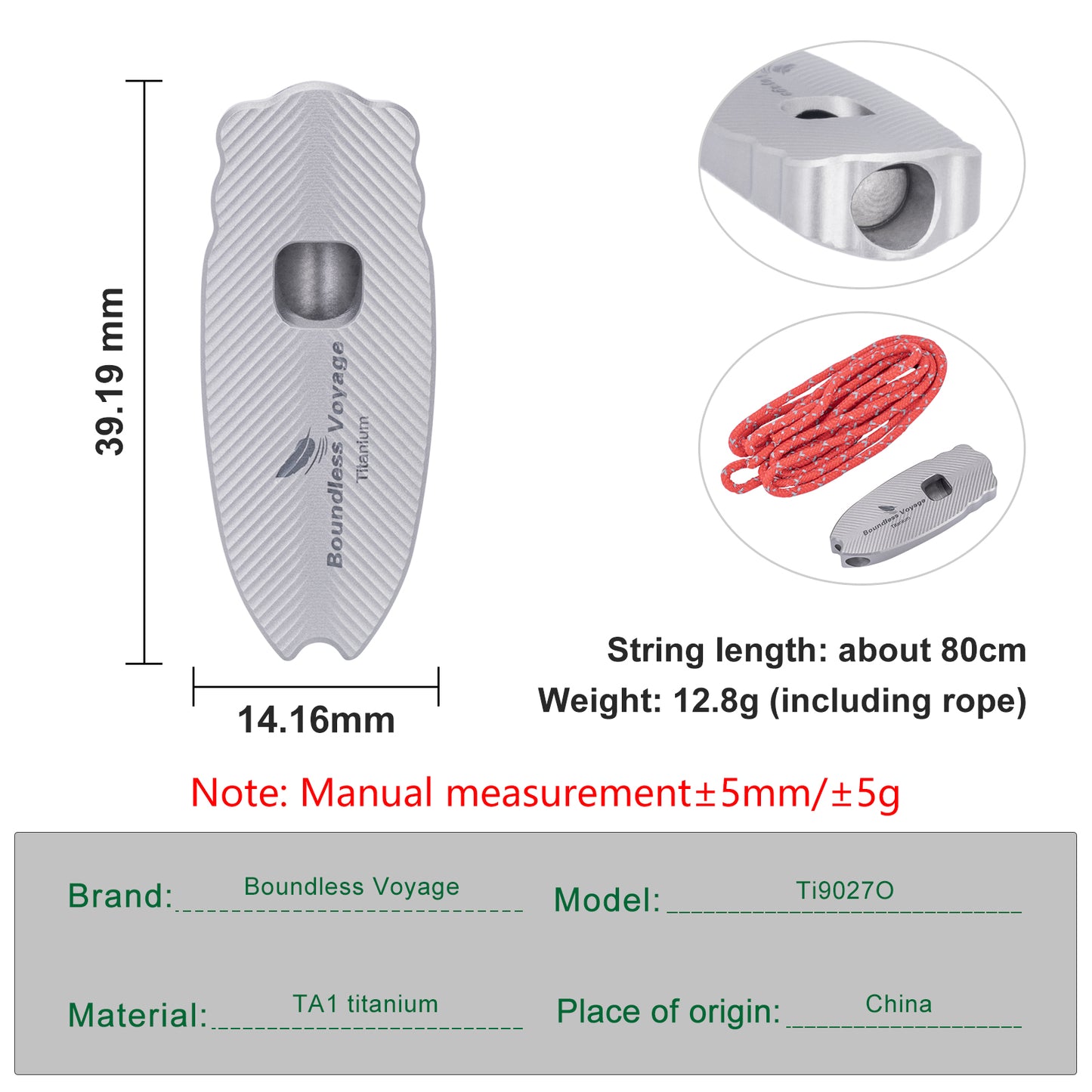 Boundless Voyage 120dB Titanium Survival Whistle Compact Emergency Safety Whistle Ultra-Light & Anti-Corrosion Rust-Proof Whistles for Outdoor, Hiking, Camping & Rescue