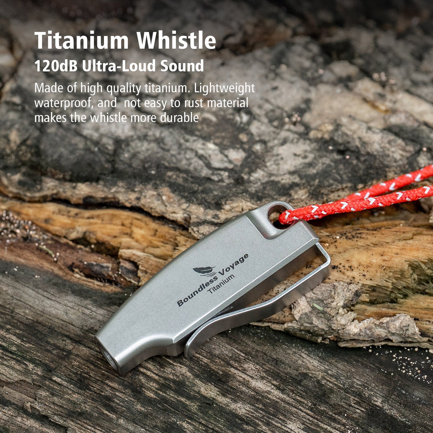 Boundless Voyage 120dB Titanium Survival Whistle Compact Emergency Safety Whistle Ultra-Light & Anti-Corrosion Rust-Proof Whistles for Outdoor, Hiking, Camping & Rescue