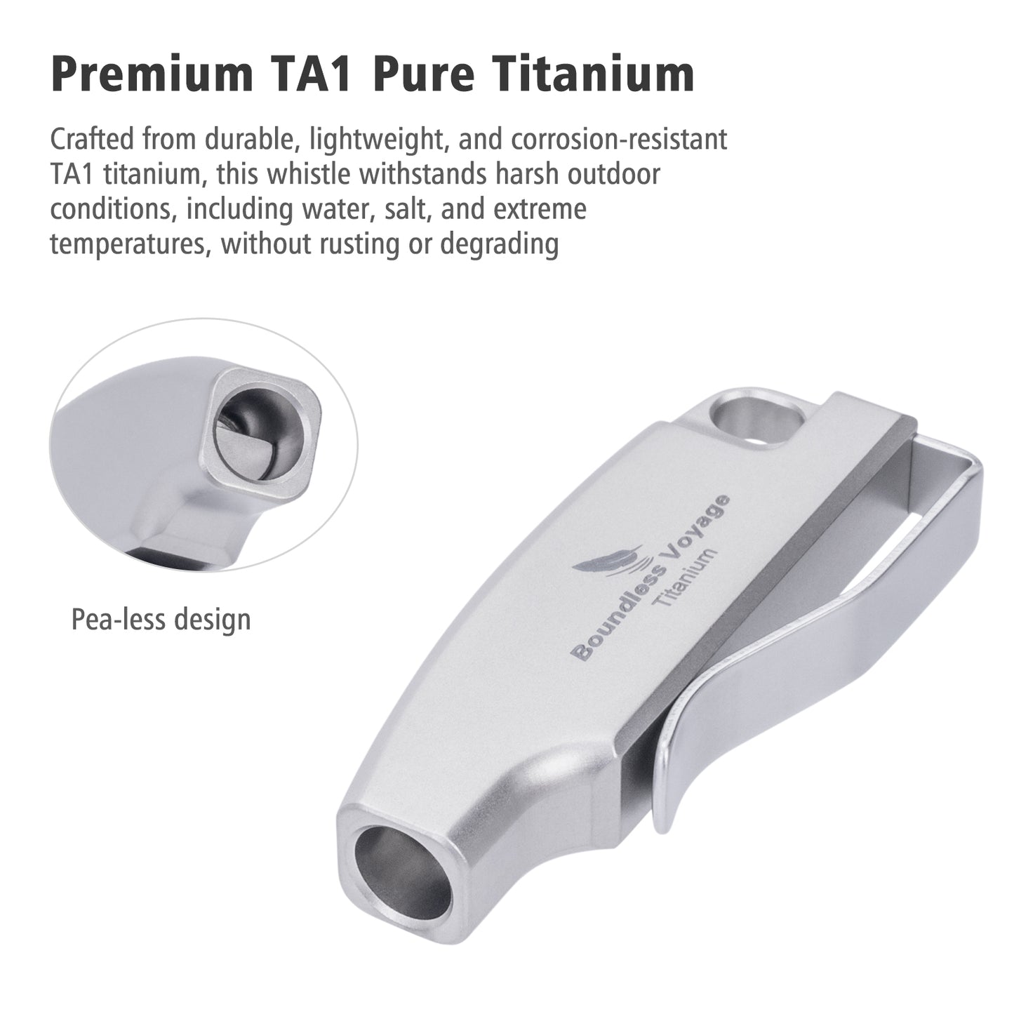Boundless Voyage 120dB Titanium Survival Whistle Compact Emergency Safety Whistle Ultra-Light & Anti-Corrosion Rust-Proof Whistles for Outdoor, Hiking, Camping & Rescue